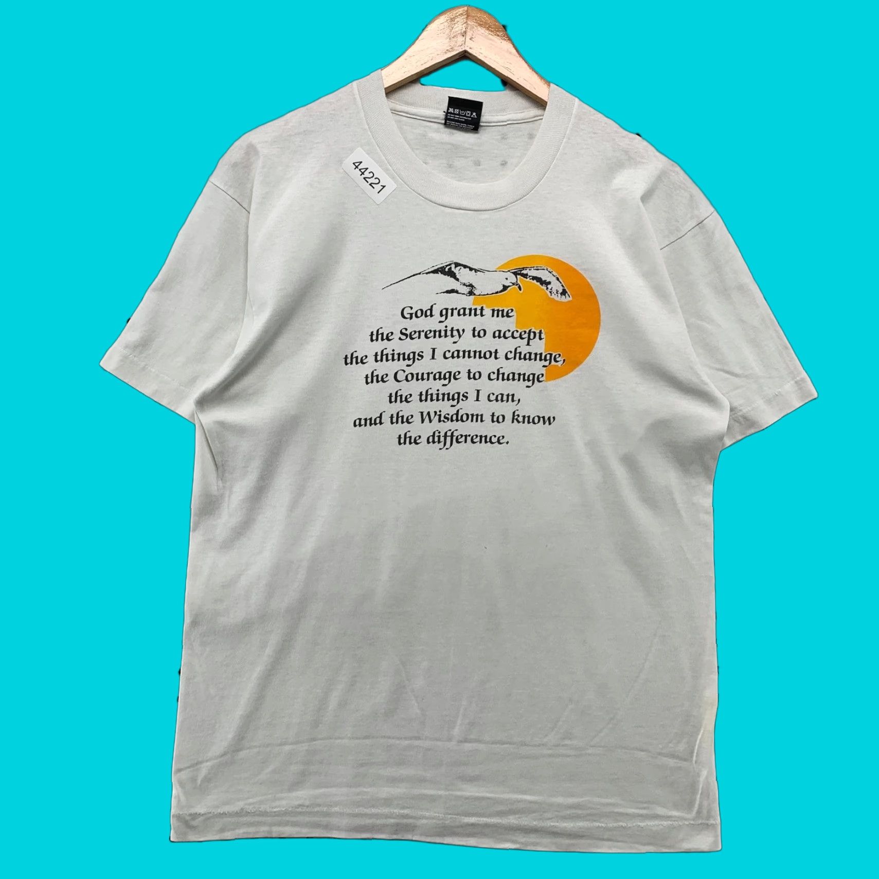 Vintage VINTAGE God Quote Dove Sun Shirt Mens Large White Cotton T-Shirt 1990s 90s Bird Graphic Made USA Size US L / EU 52-54 / 3 - 1 Thumbnail