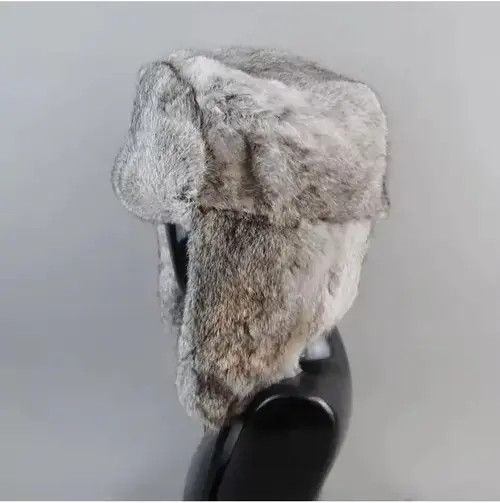 Other Size XL Warm Natural Rabbit Fur Bomber Hat With Earflaps Size ONE SIZE - 4 Thumbnail