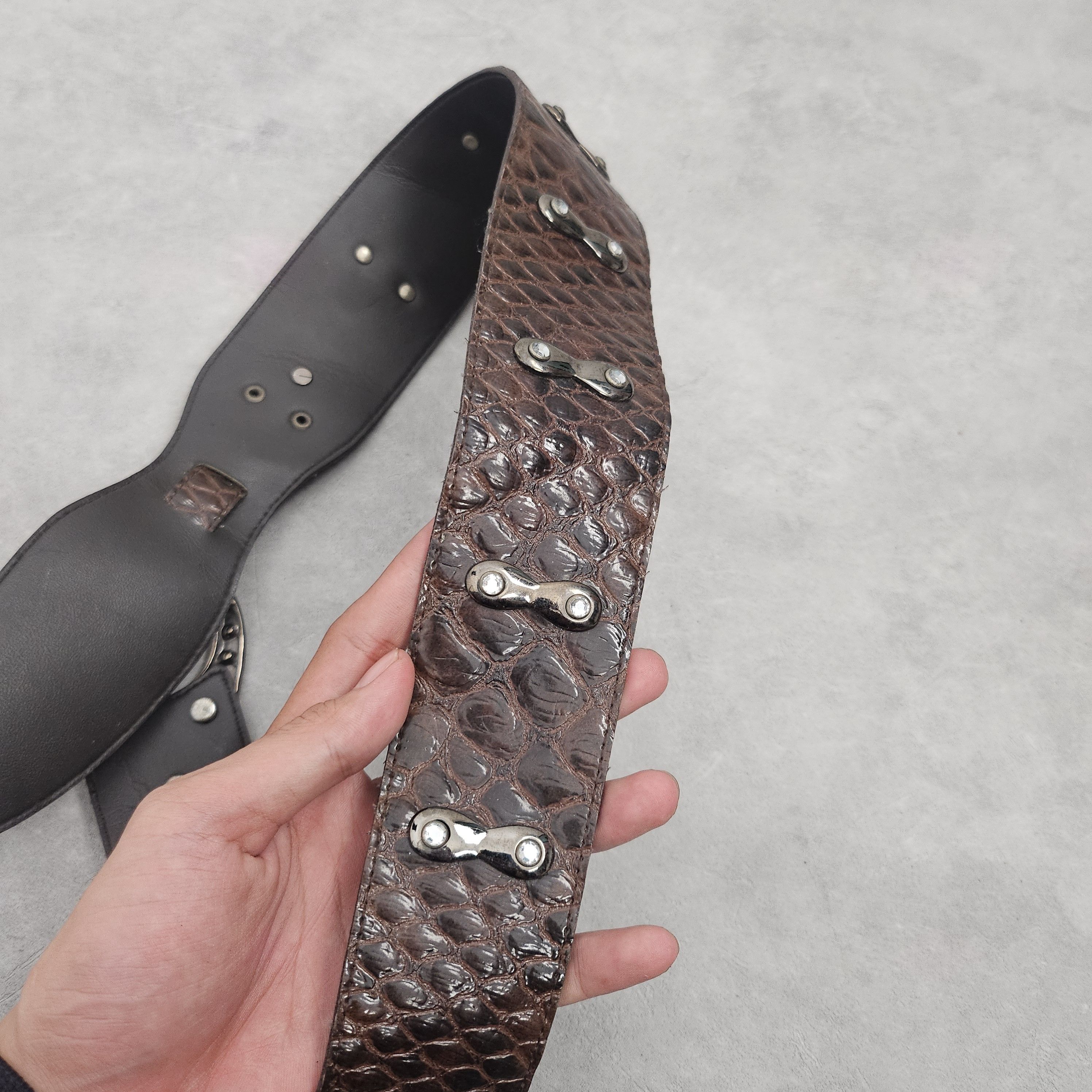 Japanese Brand Arnaldo bassini Brown Crystal Snakeskin Belt Size ONE SIZE - 4 Thumbnail