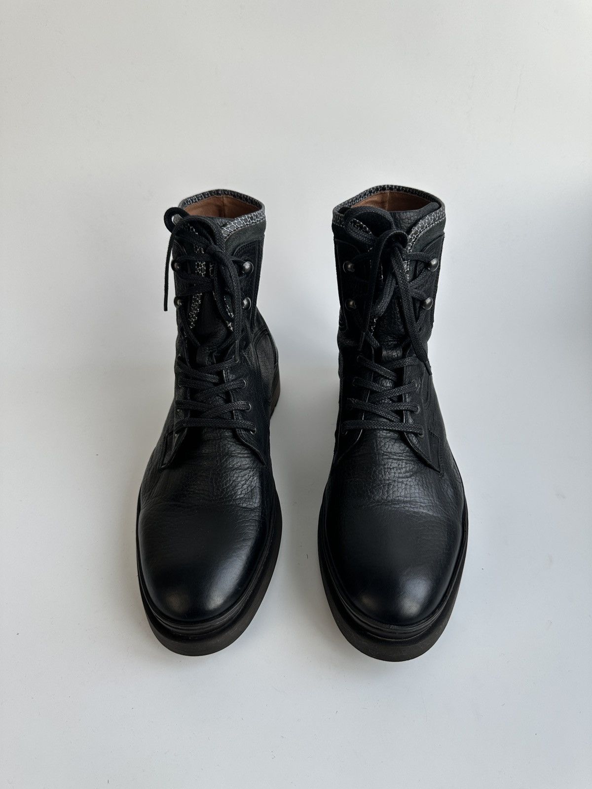 Floris van Bommel Floris van Bommel 10601 Black Leather Combat Boots Lace-up Size US 11 / EU 44 - 4 Thumbnail