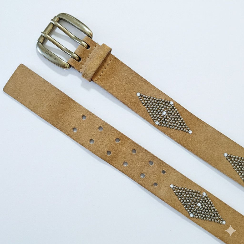 Calvin Klein Calvin Klein 35-40" Belt Brown Suede Studded Double Brass Size ONE SIZE - 7 Thumbnail