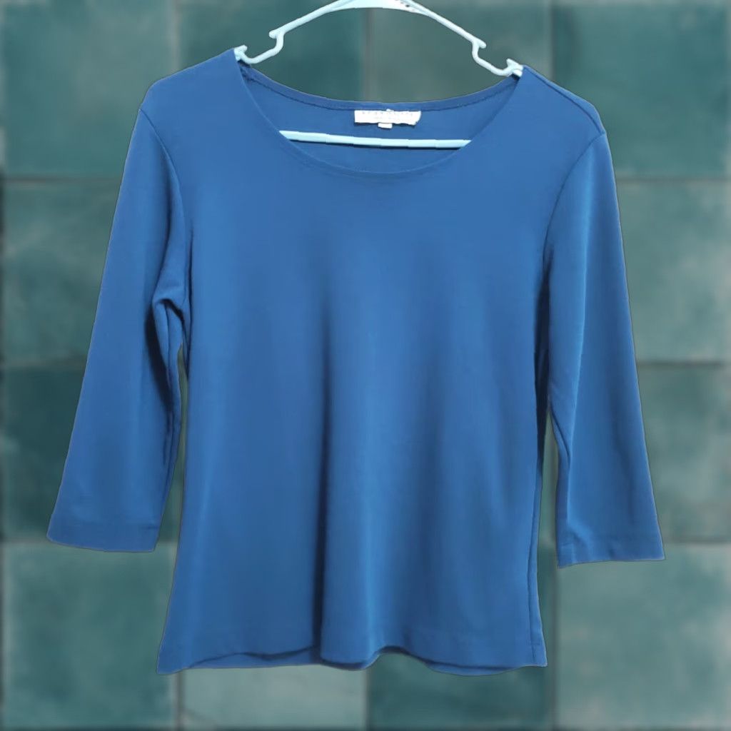 Vintage Bryn Walker Top Women XS Blue 3/4 Sleeve Pullover Stretch Minimalist Capsule USA Size XS / US 0-2 / IT 36-38 - 1 Thumbnail