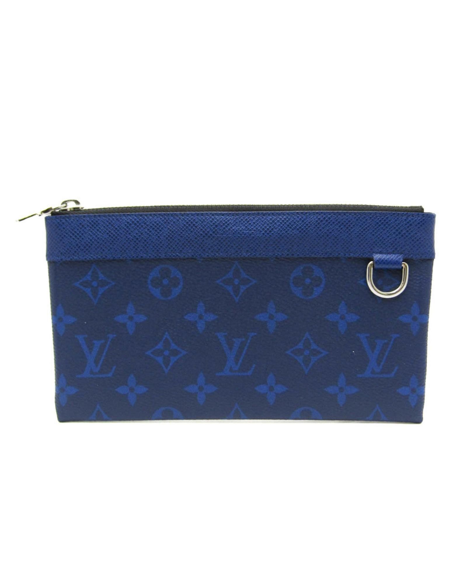 image of Louis Vuitton Timeless Navy Canvas Clutch With Sophisticated Details, Men's