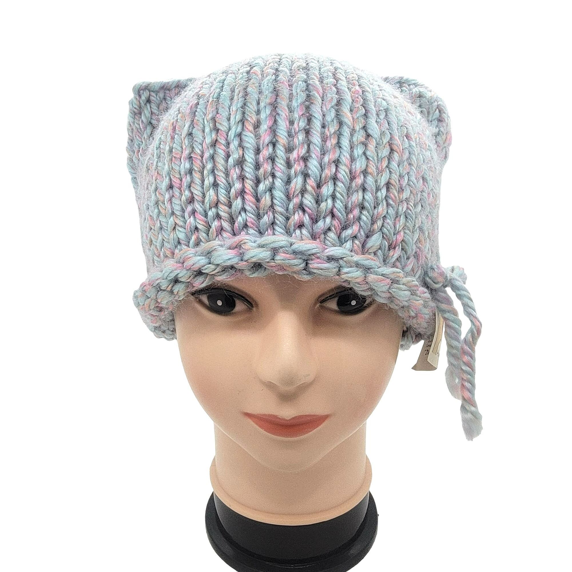 Handmade ❤️Unisex Adult Chunky Knit Cat Ear Beanie Hat Blue Handmade Size ONE SIZE - 2 Thumbnail