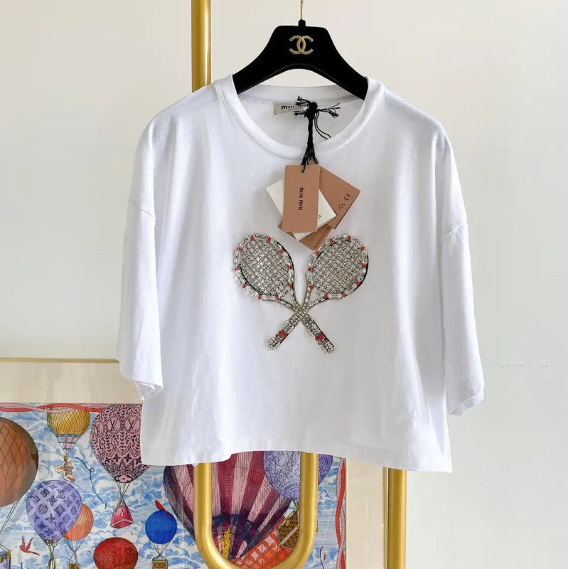 Miu Miu Miu Miu White Summer Short Sleeve Crop T-Shirt 0089 Size XS / US 0-2 / IT 36-38 - 1 Thumbnail