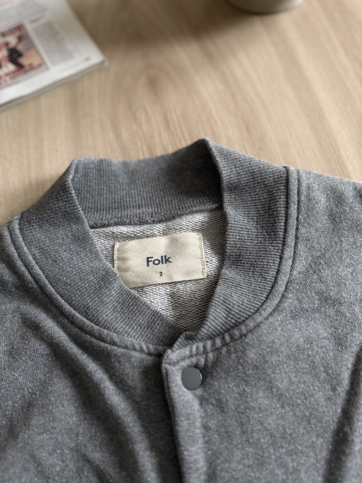 Folk Vintage Folk Loopback Cotton Jersey Cardigan Bomber Mid Grey Size US S / EU 44-46 / 1 - 8 Thumbnail
