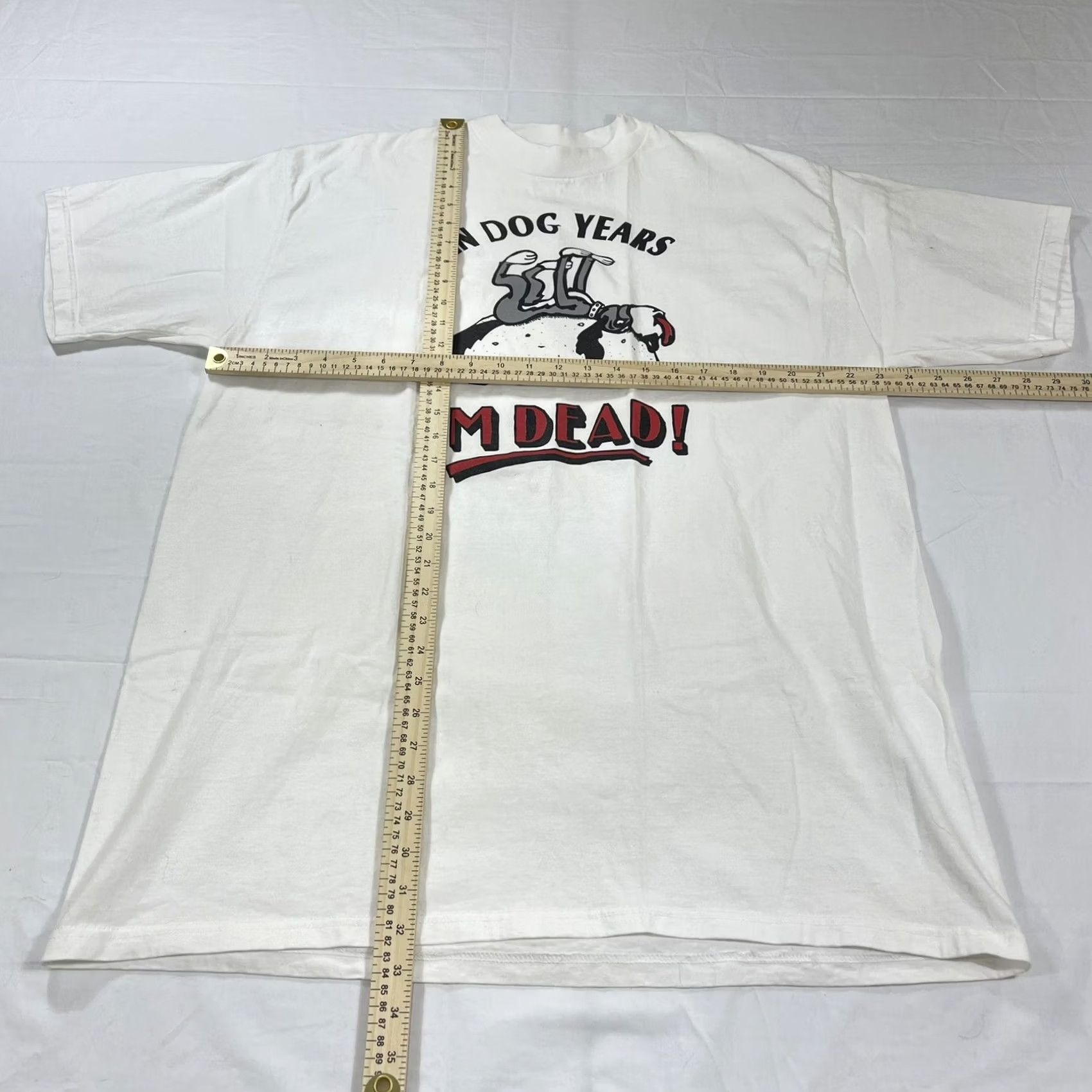 Vintage VINTAGE All Sport T-Shirt Dog Years I'm Dead 90s Funny Graphic White 2XL Mens Shirt Size US XXL / EU 58 / 5 - 2 Thumbnail