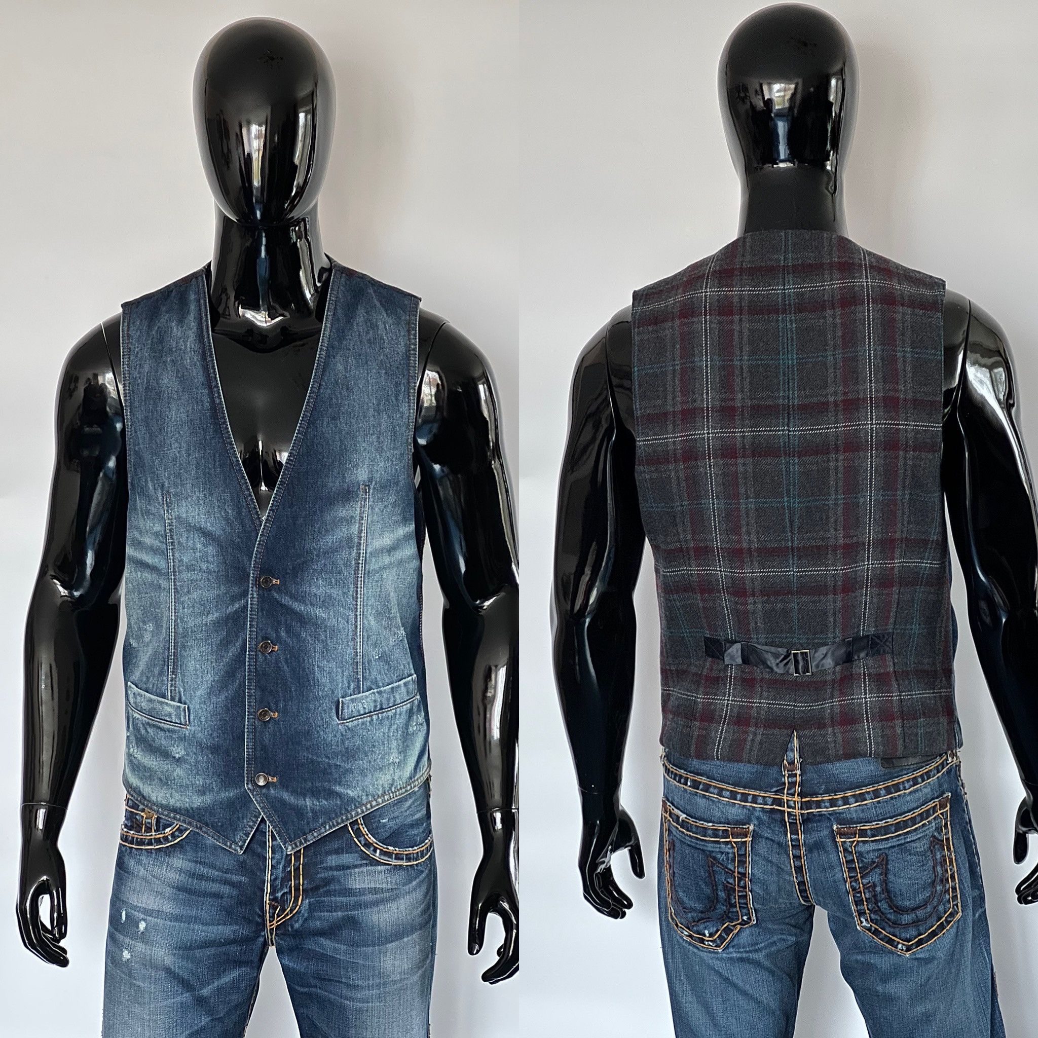 Dolce & Gabbana Dolce & Gabbana Front Denim Back Check Wool Vest Size IT50 Size 50R - 1 Thumbnail