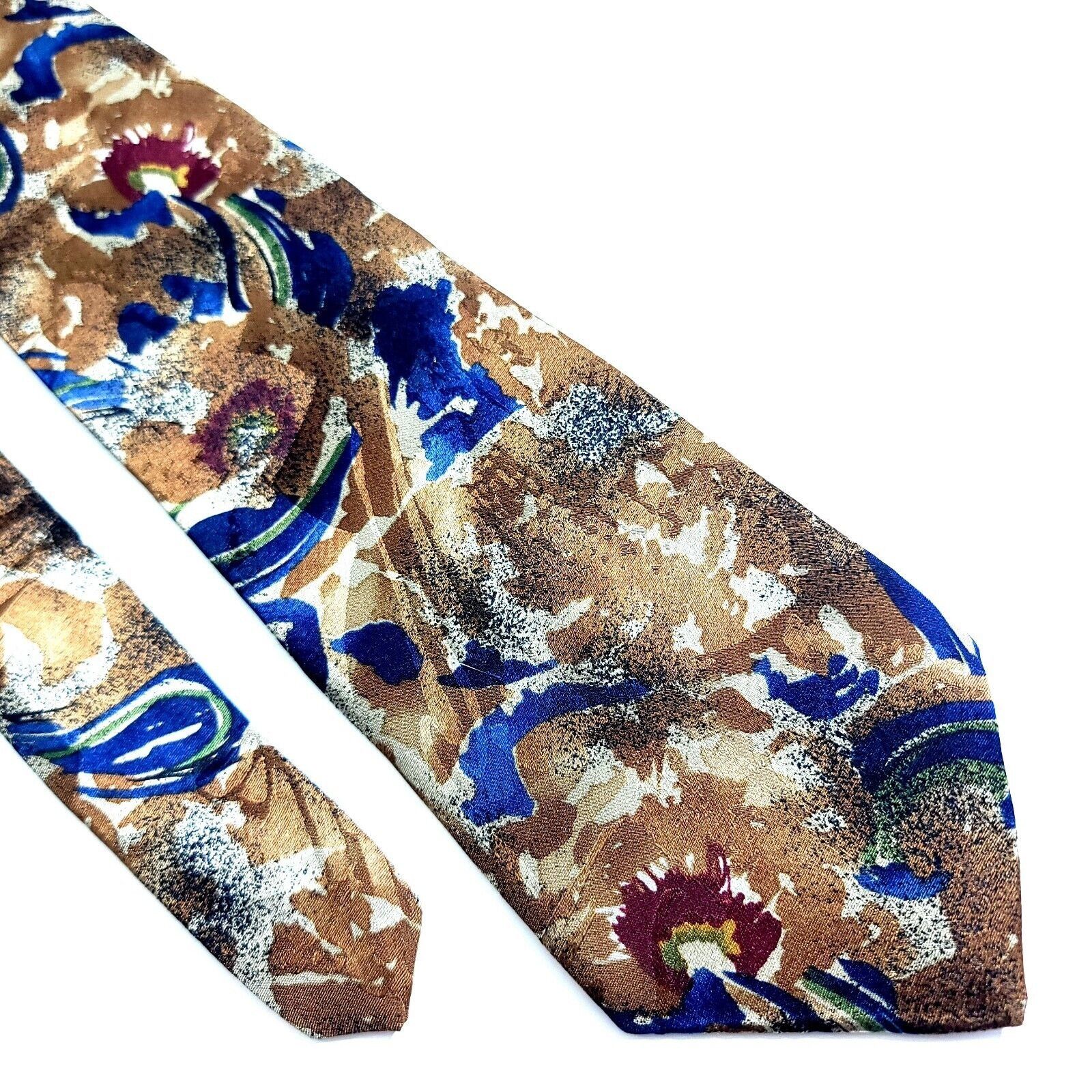 Designer Cezani Italy Brown Blue Abstract Floral Jacquard Print Short Size ONE SIZE - 1 Thumbnail