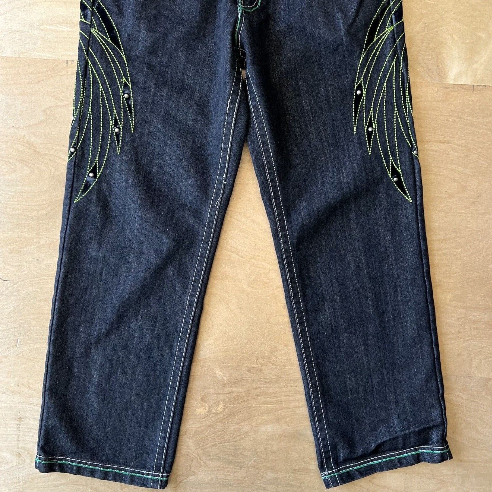 Denime VINTAGE Levi's Silvertab Jeans 33 Black Green Baggy Denim Grunge Skater 90s Mens Leather Patch 5-Pocket USA Western Size US 33 - 4 Thumbnail