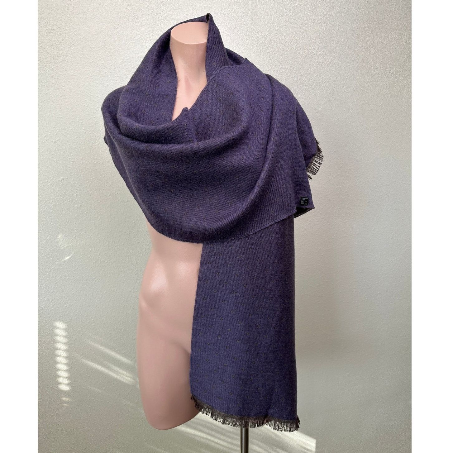 Other Italian Scarf Purple Brown Polka Dot Wool Silk ~70” Size ONE SIZE - 1 Thumbnail