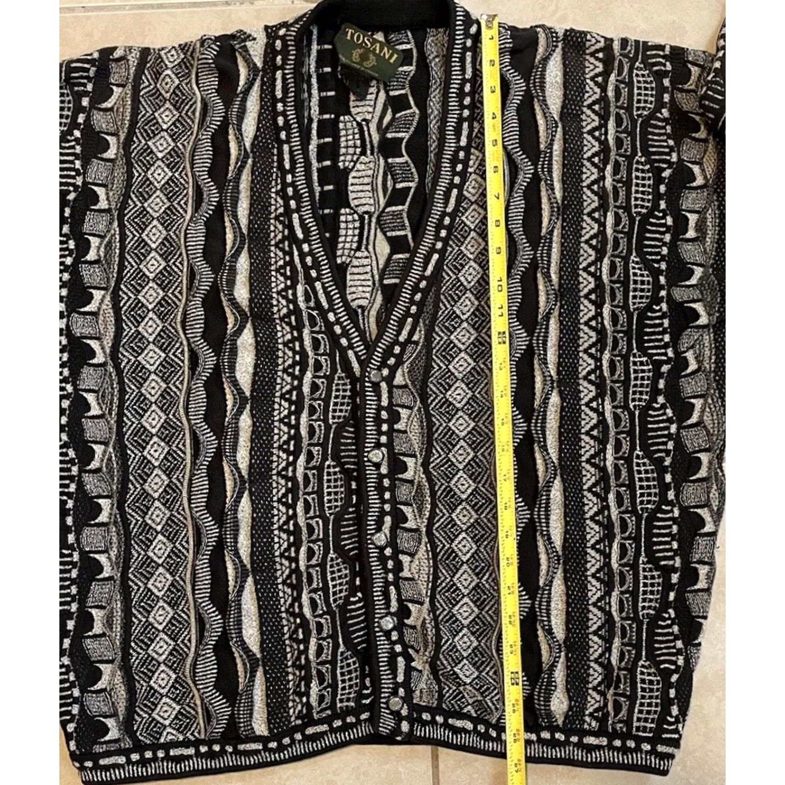 Coogi VINTAGE 90s Chunky-Knit Sweater XL Black 3D Abstract Coogi Style Cardigan Mens Knit Shirt Logo AOP 80s 90s Hip Hop USA USA Size US XL / EU 56 / 4 - 6 Thumbnail