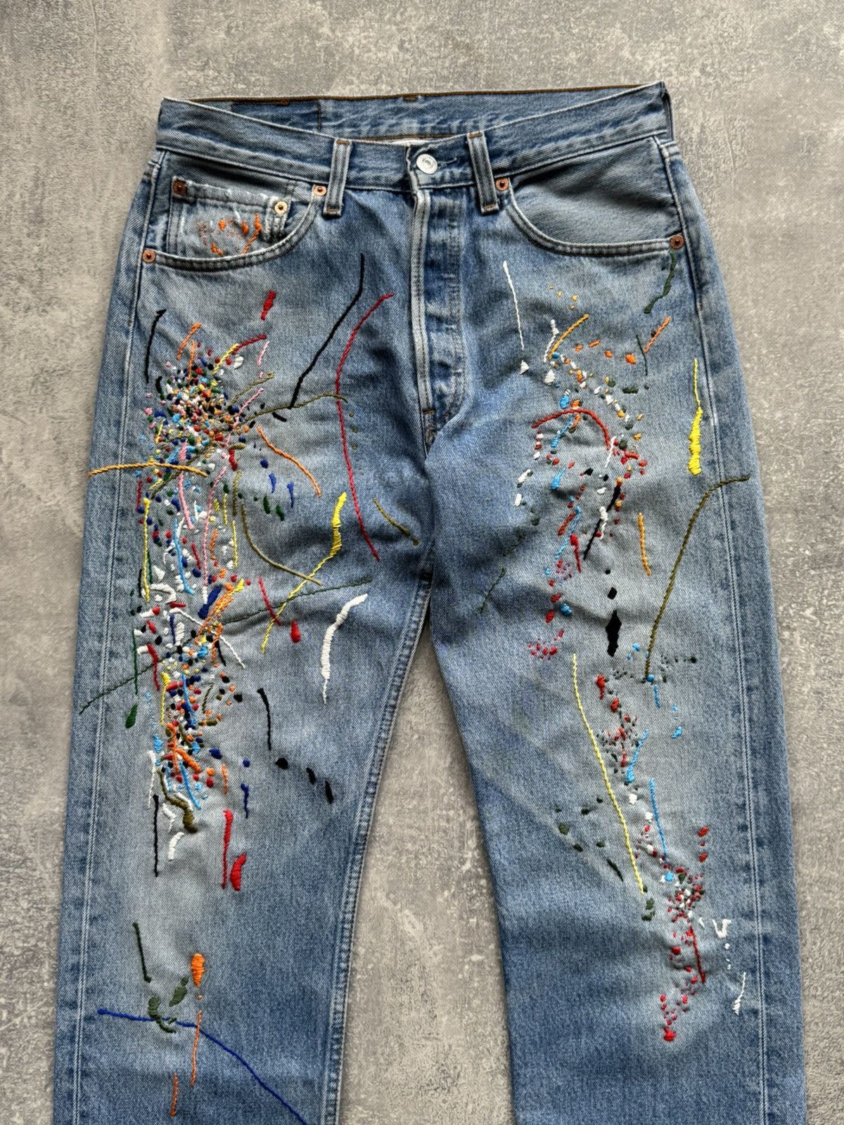 Levi's Hand Made Fake Embroidered Stains Jeans Levis 501 Size US 31 - 2 Thumbnail