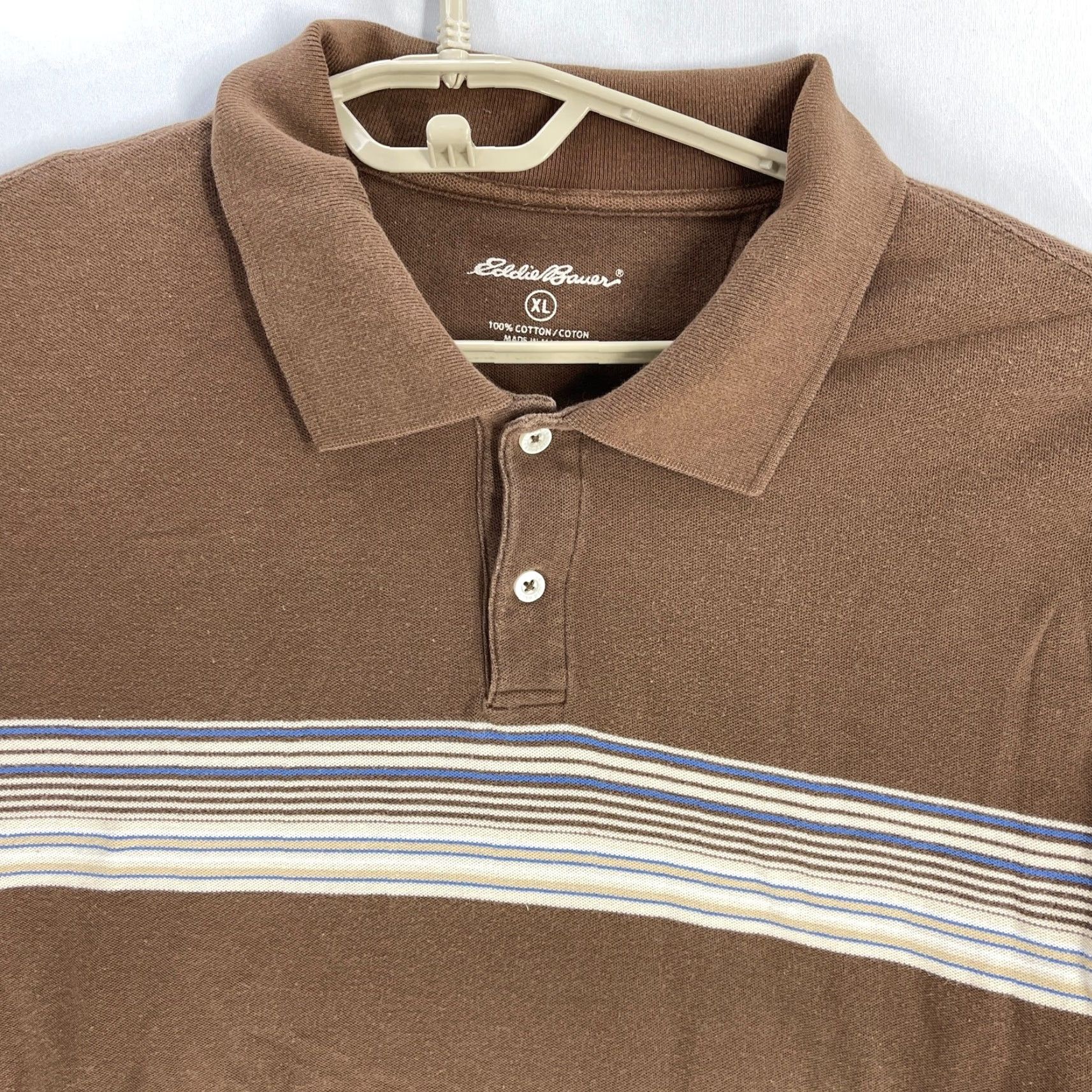 Eddie Bauer VINTAGE Eddie Bauer Polo Shirt XL Brown Striped Short Sleeves Cotton Y2K 90s Rugby Size US XL / EU 56 / 4 - 3 Thumbnail