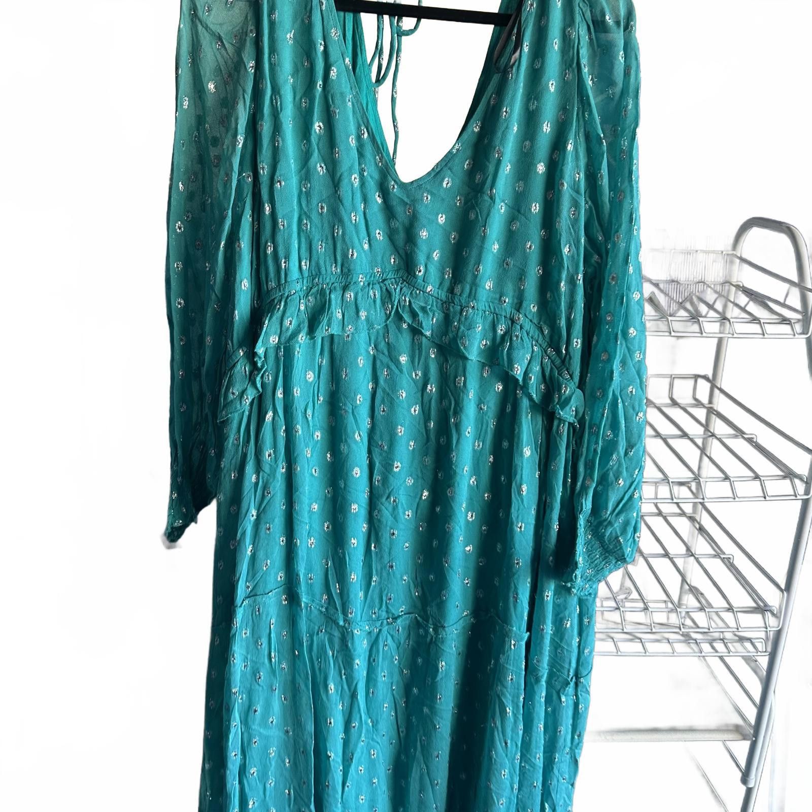 Designer Arula 1X Bohemian Chic Teal Maxi Dress with Silver Dots Size XL / US 12-14 / IT 48-50 - 3 Thumbnail