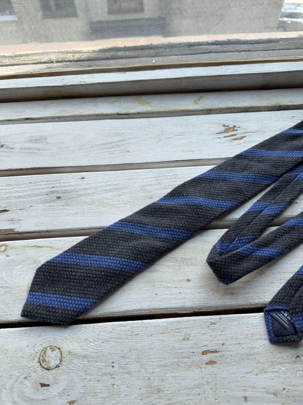 Hackett Hackett London Wool Silk Tie Made in Italy Gray Blue Stripes Size ONE SIZE - 2 Thumbnail