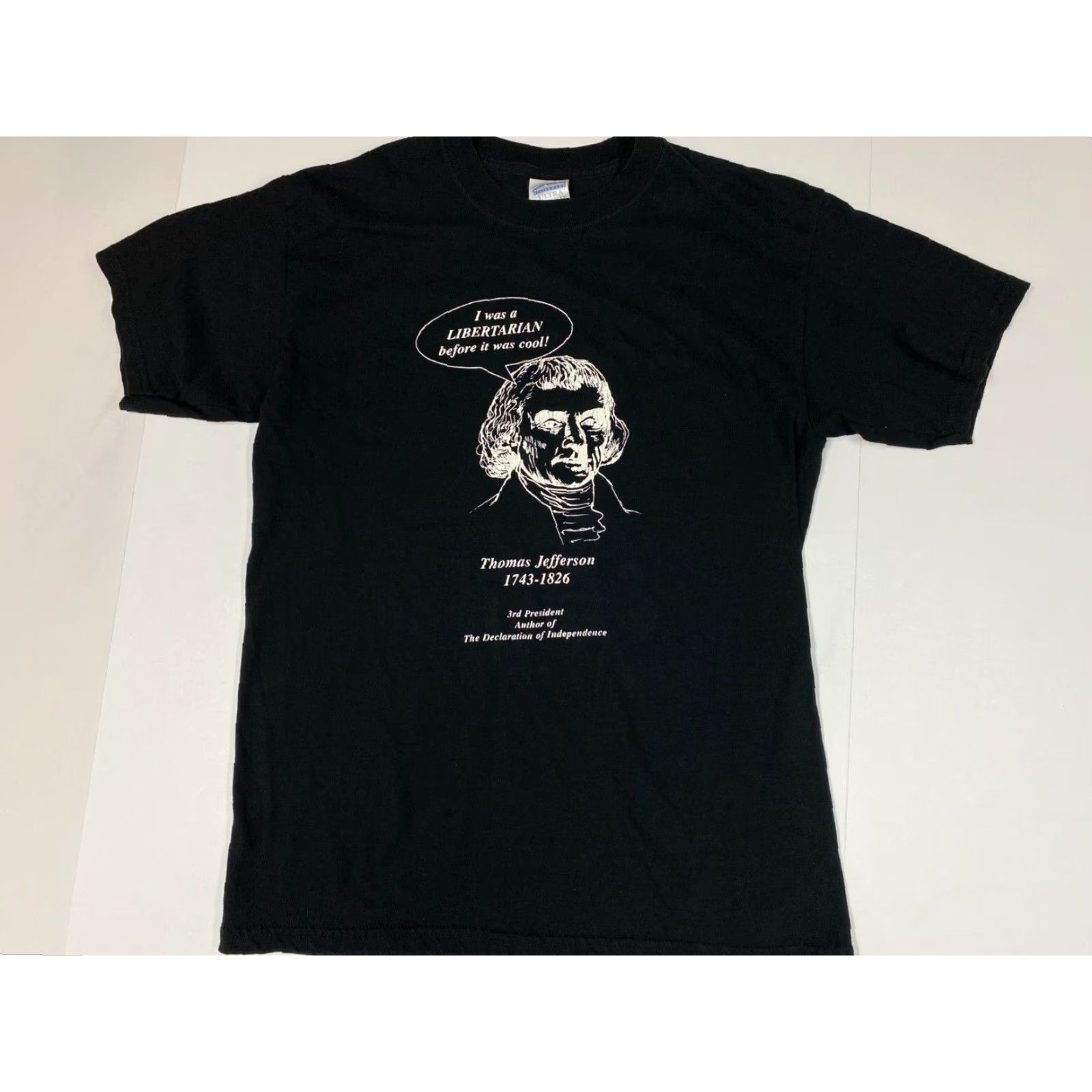 Gildan Thomas Jefferson Mens Shirt Medium black politics T-Shirt Crew Neck Cotton Spandex Logo Gildan Regular Classic Vintage No Size US M / EU 48-50 / 2 - 2 Thumbnail