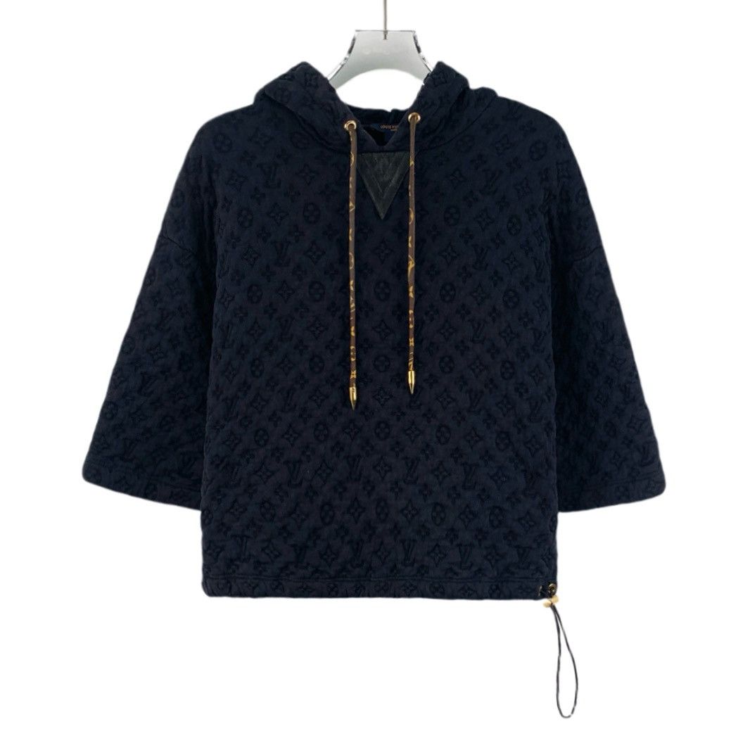 Louis Vuitton Louis Vuitton Navy Logo Embossed Cotton Hooded Sweatshirt Size S / US 4 / IT 40 - 1 Thumbnail
