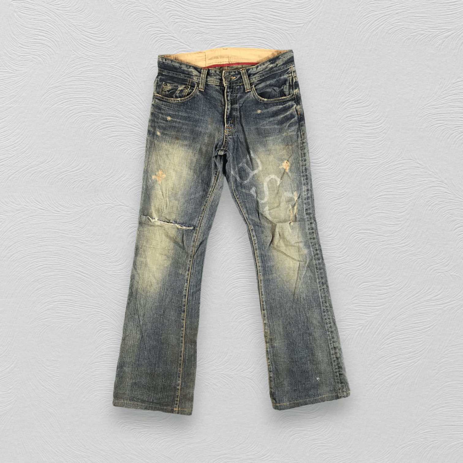 image of Distressed Denim x Vintage Gl Heart Jeans Flare Denim Kj2956 in Faded, Men's