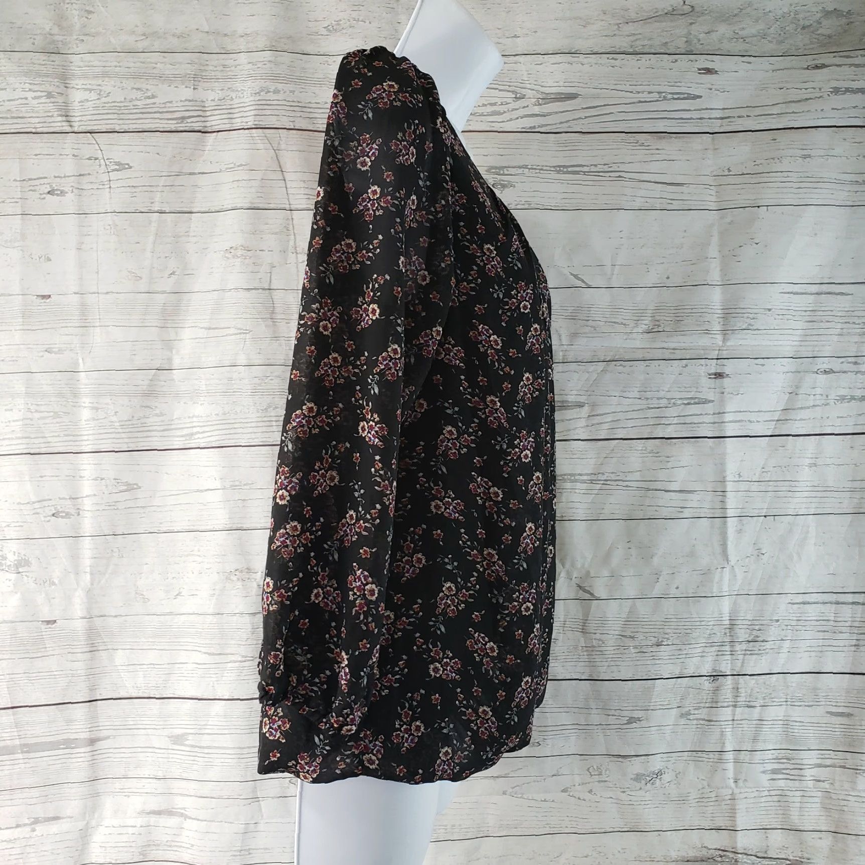 Vintage Papermoon Blouse Womens Small Black Purple Floral Elastic Waist Long Sleeve Shirt Ladies Size S / US 4 / IT 40 - 2 Thumbnail