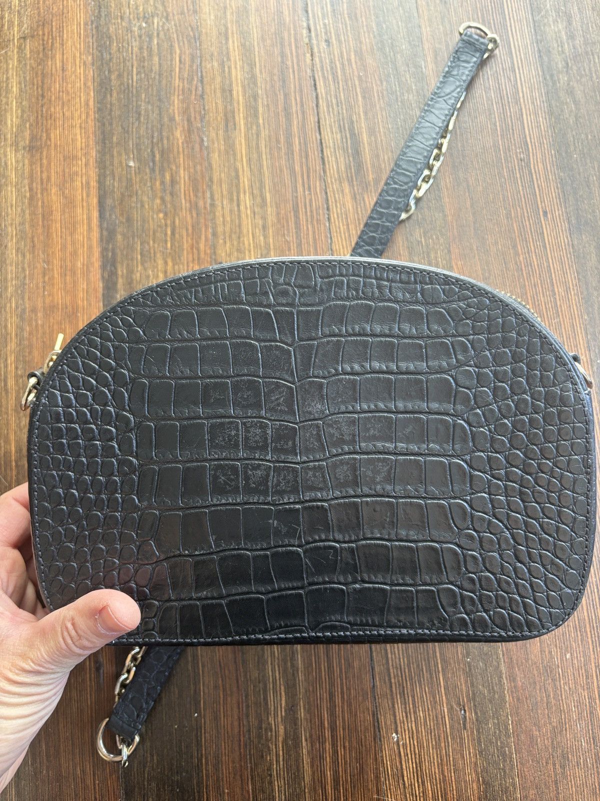 Sezane Sézane Croc-Embossed Crossbody Bag – Black Leather Size ONE SIZE - 11 Thumbnail