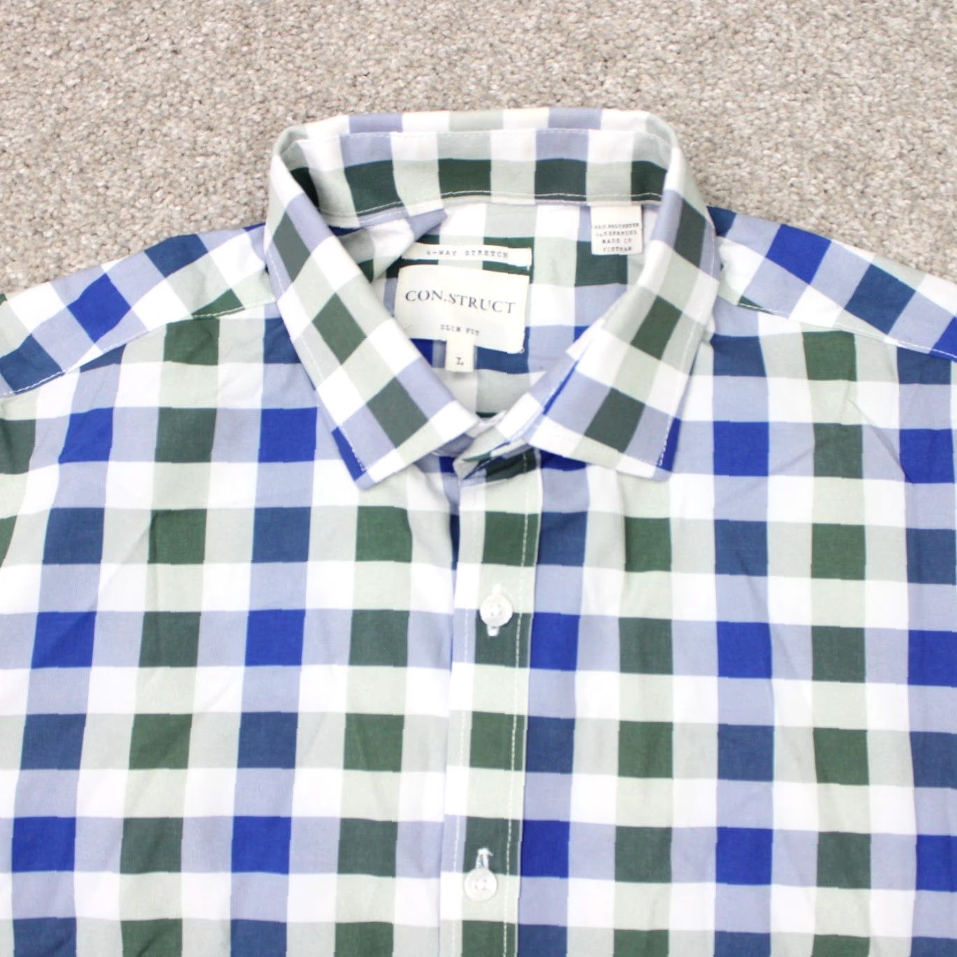 Vintage Construct Shirt Men Large Green Blue Slim Fit 4 Way Stretch Long Sleeve Button Up Shirt Size US L / EU 52-54 / 3 - 4 Thumbnail
