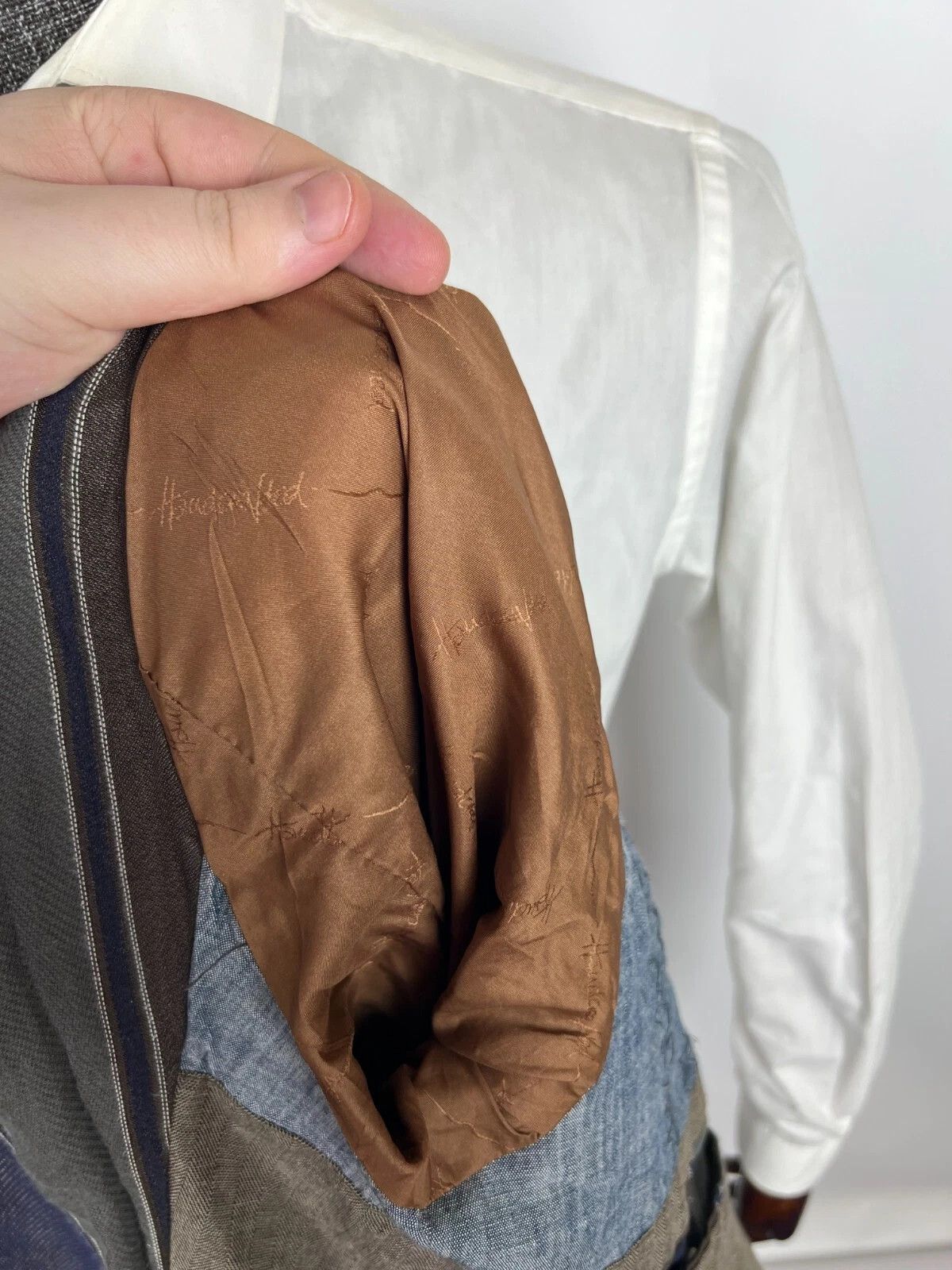 Hugo Boss Hugo Boss Handcrafted Brown Linen Cotton Herringbone Blazer Size 40R - 18 Thumbnail