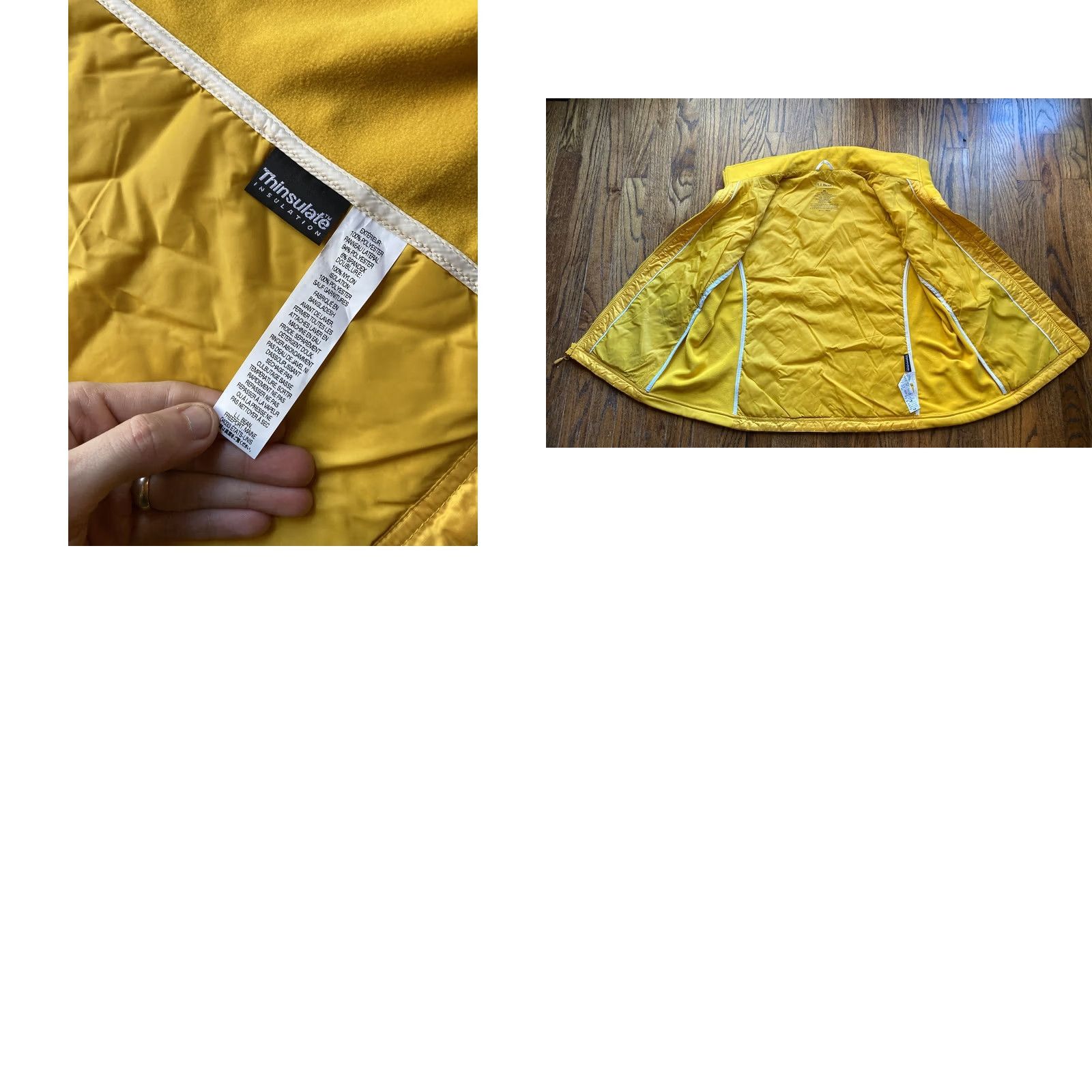 Vintage L.L. Bean Vest Womens XL Quilted Full Zip Thinsulate Yellow Vest, Regular, Sleeveless, Softshell, Pockets, Water Resistant, Lined, Insulated Size XL / US 12-14 / IT 48-50 - 8 Thumbnail