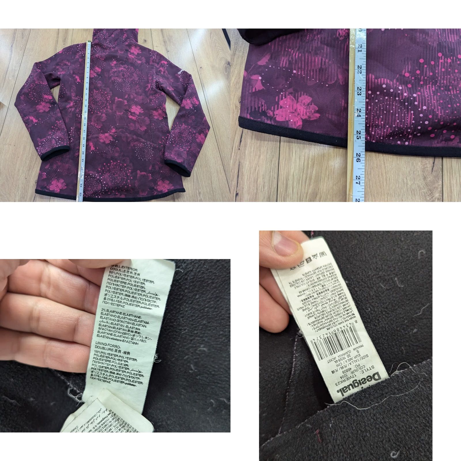 Desigual Desigual Floral Softshell Jacket Womens Size L Purple Full Zip Hooded Outdoor Size L / US 10 / IT 46 - 9 Thumbnail