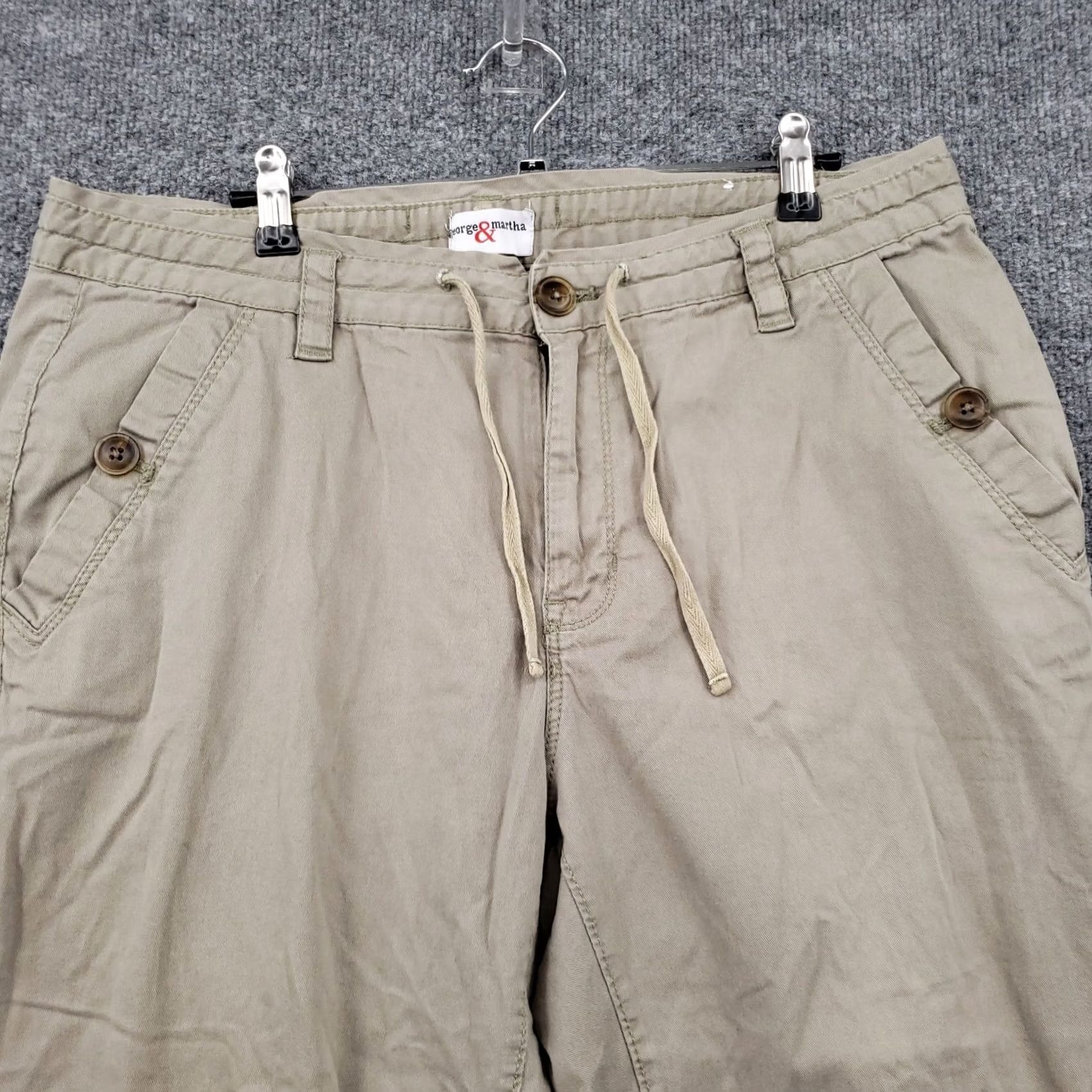 George George & Martha Pants Womens 16 Capri Zip Draw String Brown Mid Rise Wide-Leg Capris Belted Casual Formal Brown Cotton Blend 20 in Inseam Womens Pants Size 38" / US 16 / IT 52 - 3 Thumbnail