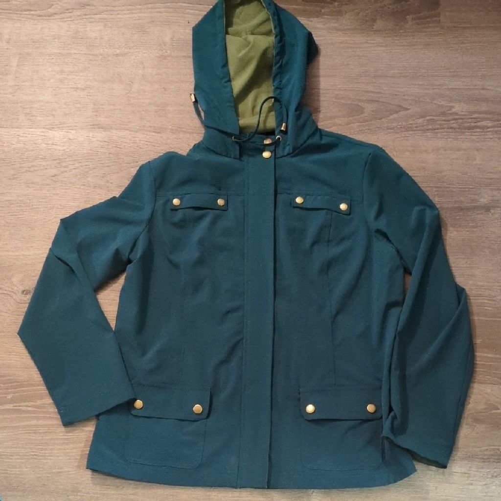 Zenergy By Chicos Teal And Green Hooded Golf Jacket Size 1