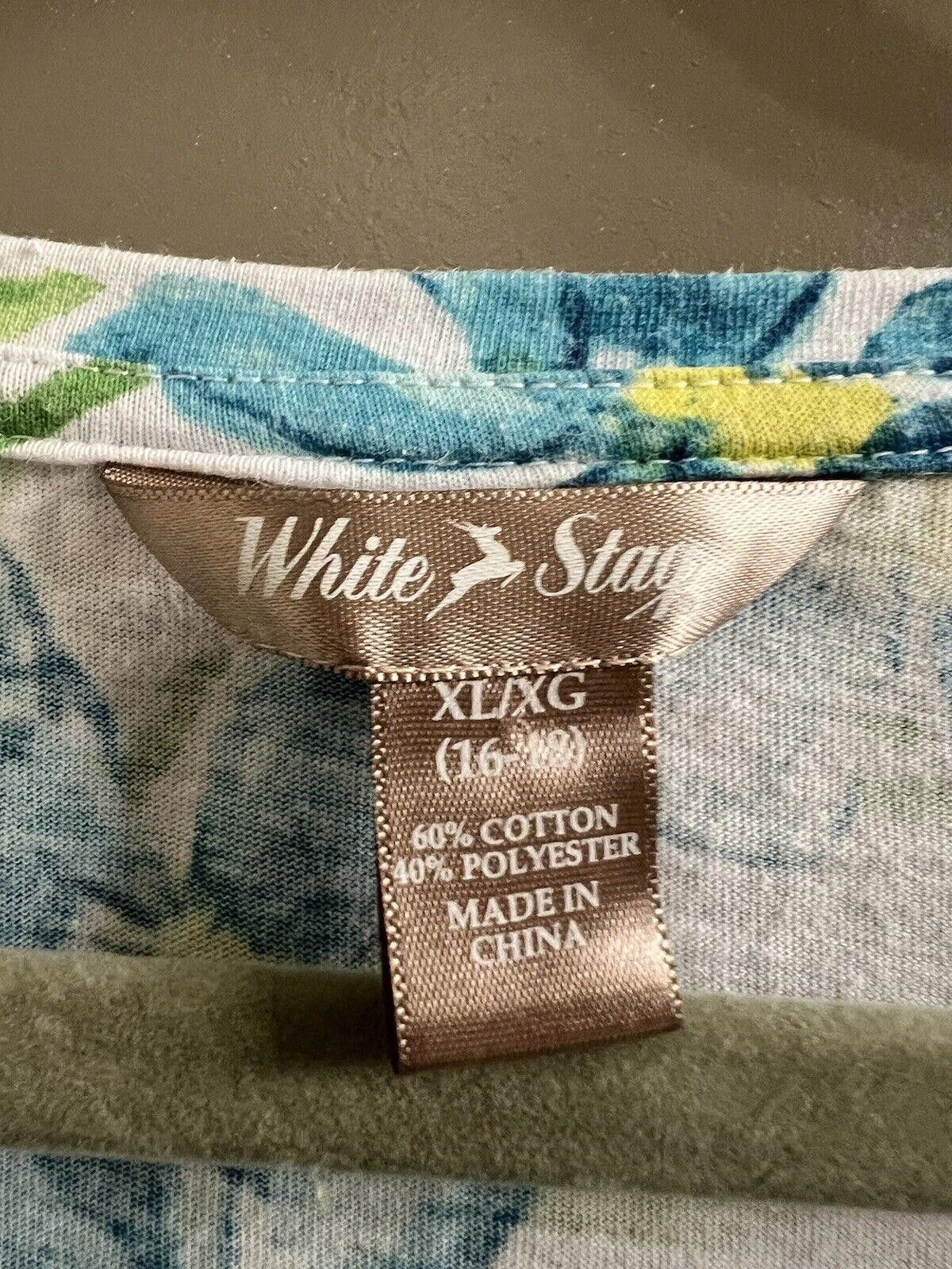 Designer WOMEN WHITE STAG Blue FLORAL Top XL Size XL / US 12-14 / IT 48-50 - 3 Thumbnail