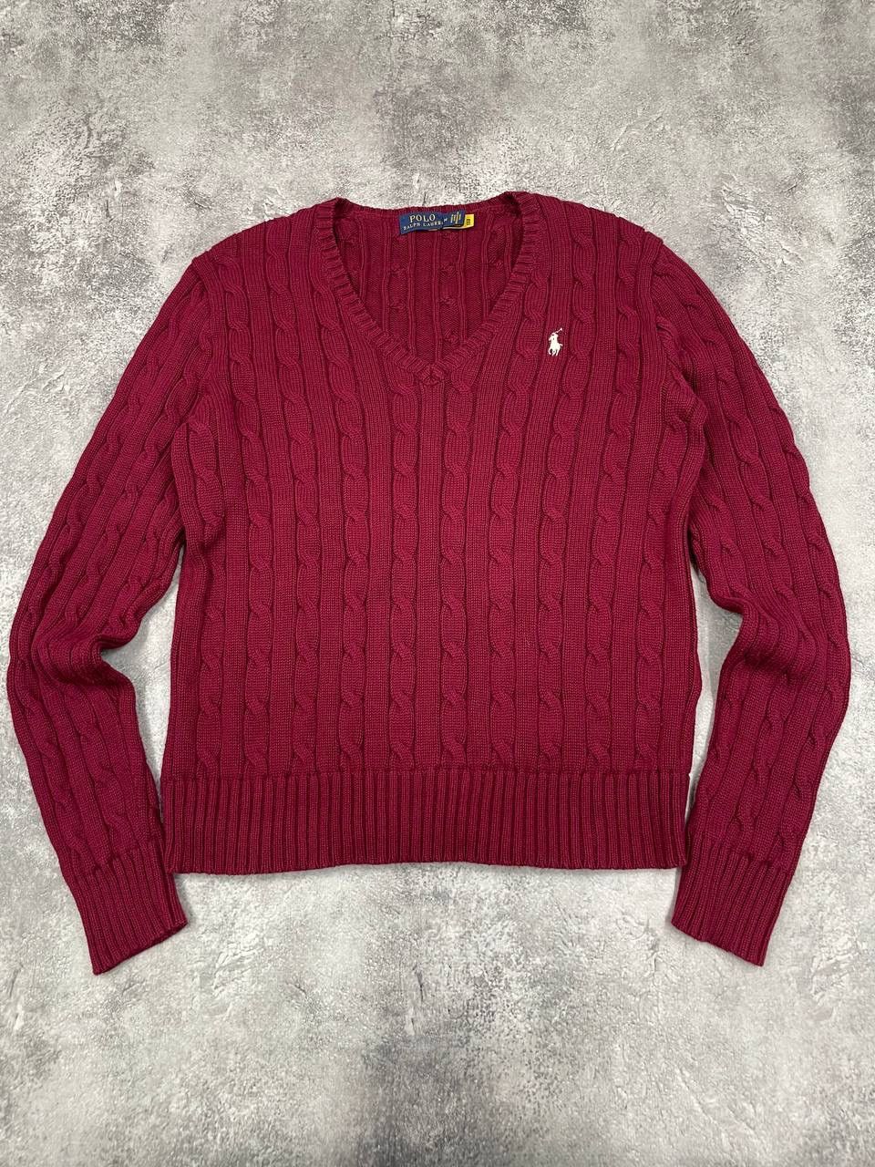 Polo Ralph Lauren Polo Ralph Lauren Women VintageCable Knit Sweater Red V-Neck Size M / US 6-8 / IT 42-44 - 1 Thumbnail