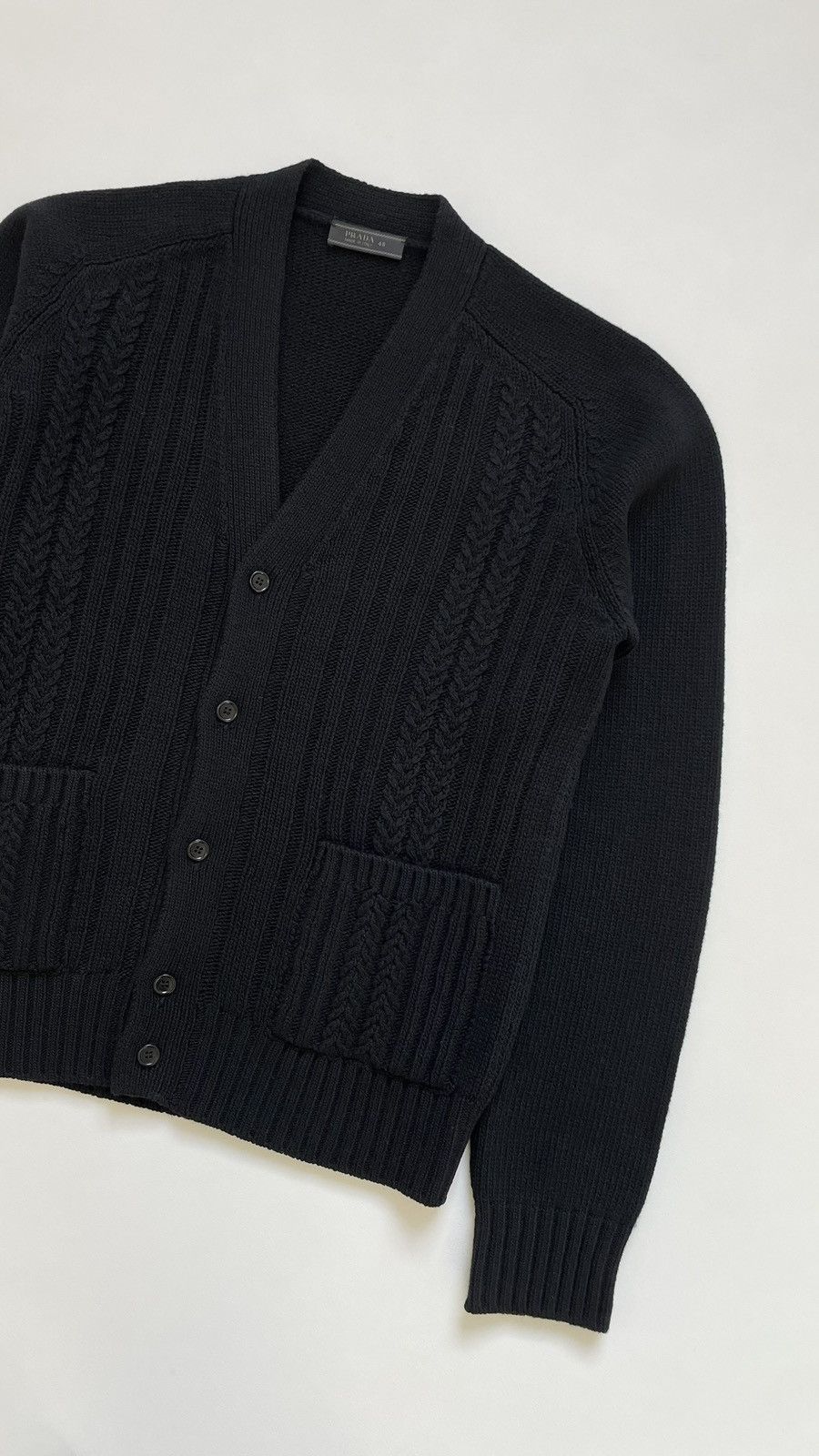 Prada A/W 09 Black Wool ‘Ribbed Chevron’ Cardigan Size US M / EU 48-50 / 2 - 6 Thumbnail