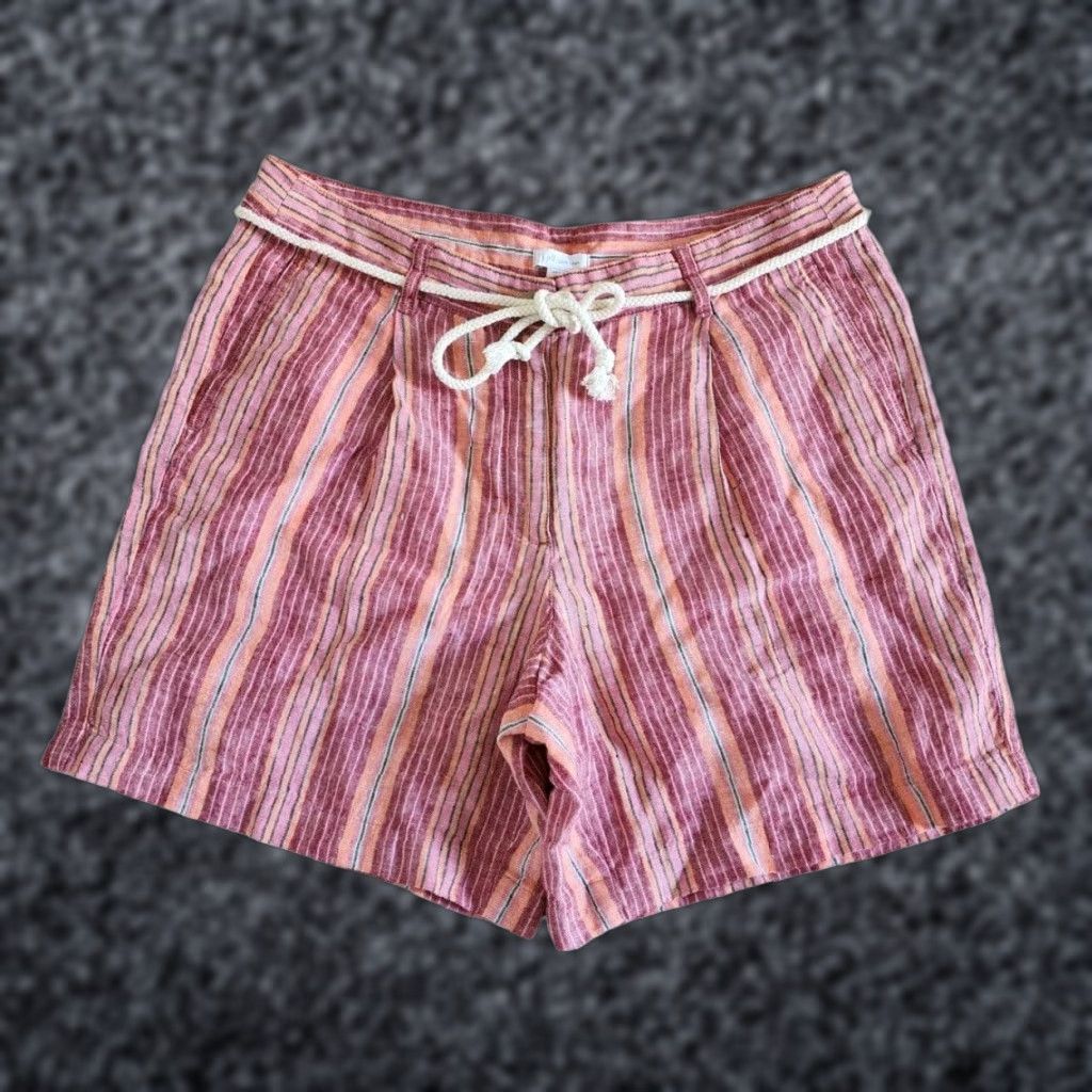 J. Jill Love Linen Bermuda Shorts Women's Size 10 Multicolor Striped Elastic Tie Waist Pockets Lightweight Beach Resort Womens