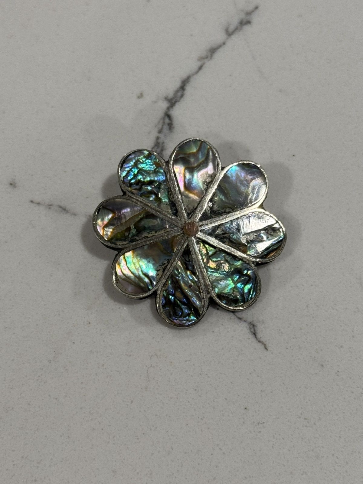 Sterling Silver Vintage Abalone Shell Flower Brooch Mexico Silver Size ONE SIZE - 3 Thumbnail