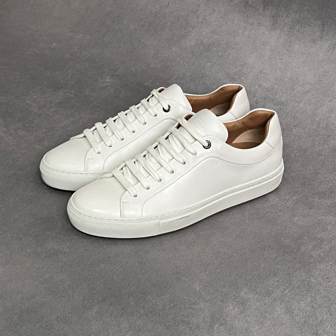 Hugo Boss HUGO BOSS White Full-Grain Leather Lace-Up Sneakers Size US 7 / EU 40 - 2 Thumbnail