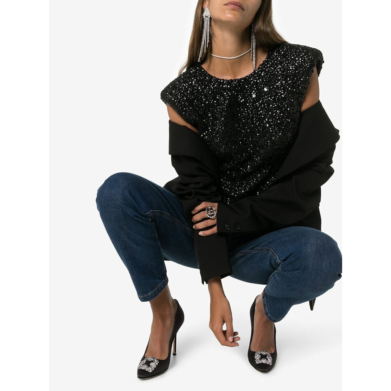 Manolo Blahnik Hangisi 105 Satin Crystal Jewel Buckle Classic Heel Pump 41 Size US 11 / IT 41 - 3 Thumbnail