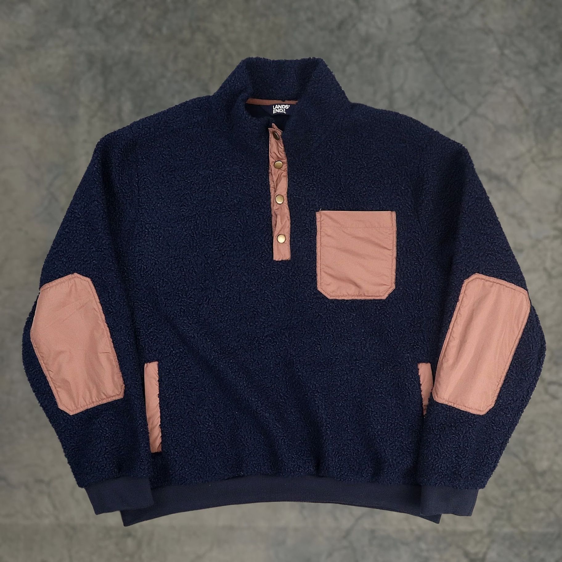 Lands' End Lands' End Sherpa Fleece XL Dark Blue 1/2 Snap Long Sleeve Jacket Sweatshirt Mens Size US XL / EU 56 / 4 - 1 Thumbnail