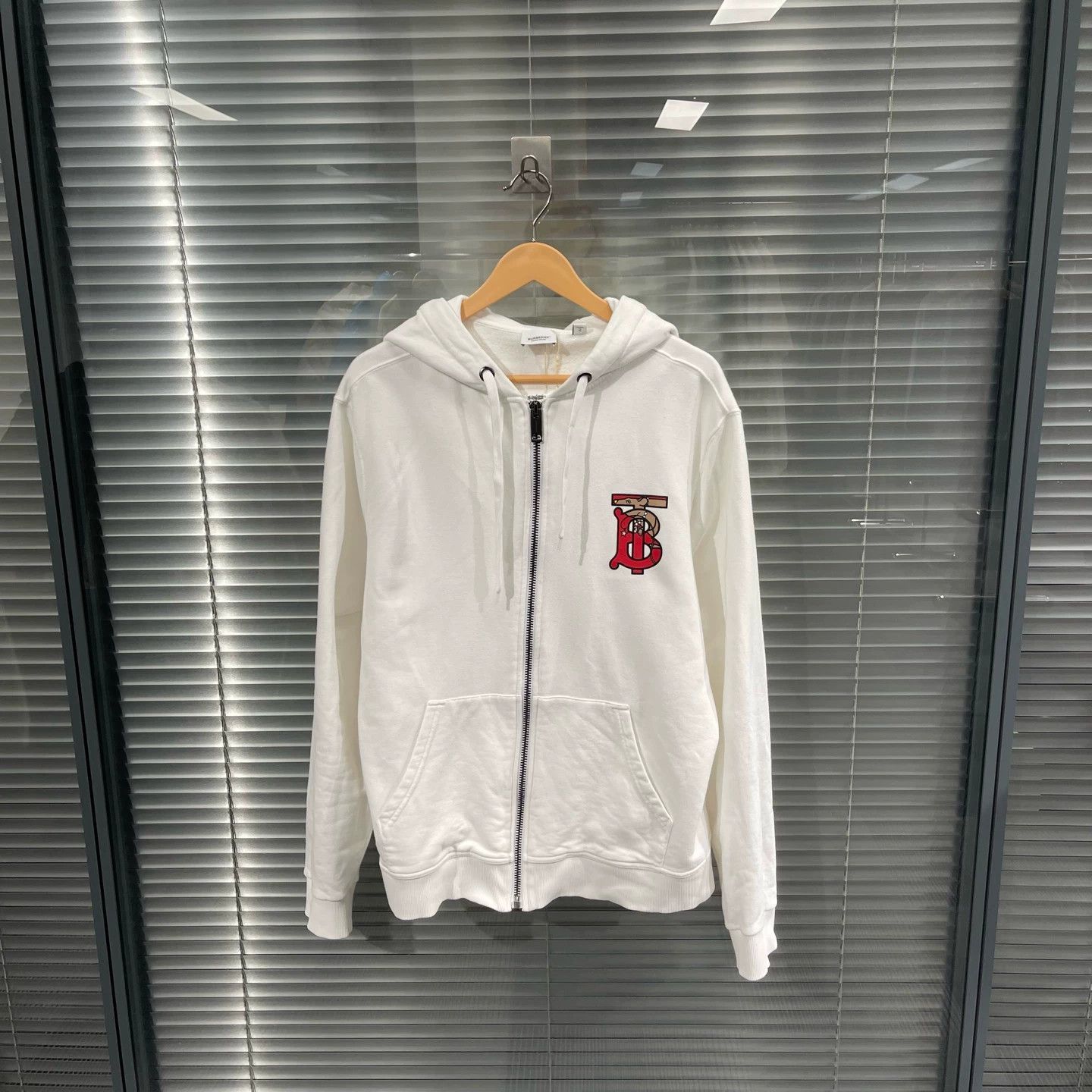 Burberry White Zip-Up Hoodie with Embroidered Logo Size US XL / EU 56 / 4 - 1 Thumbnail
