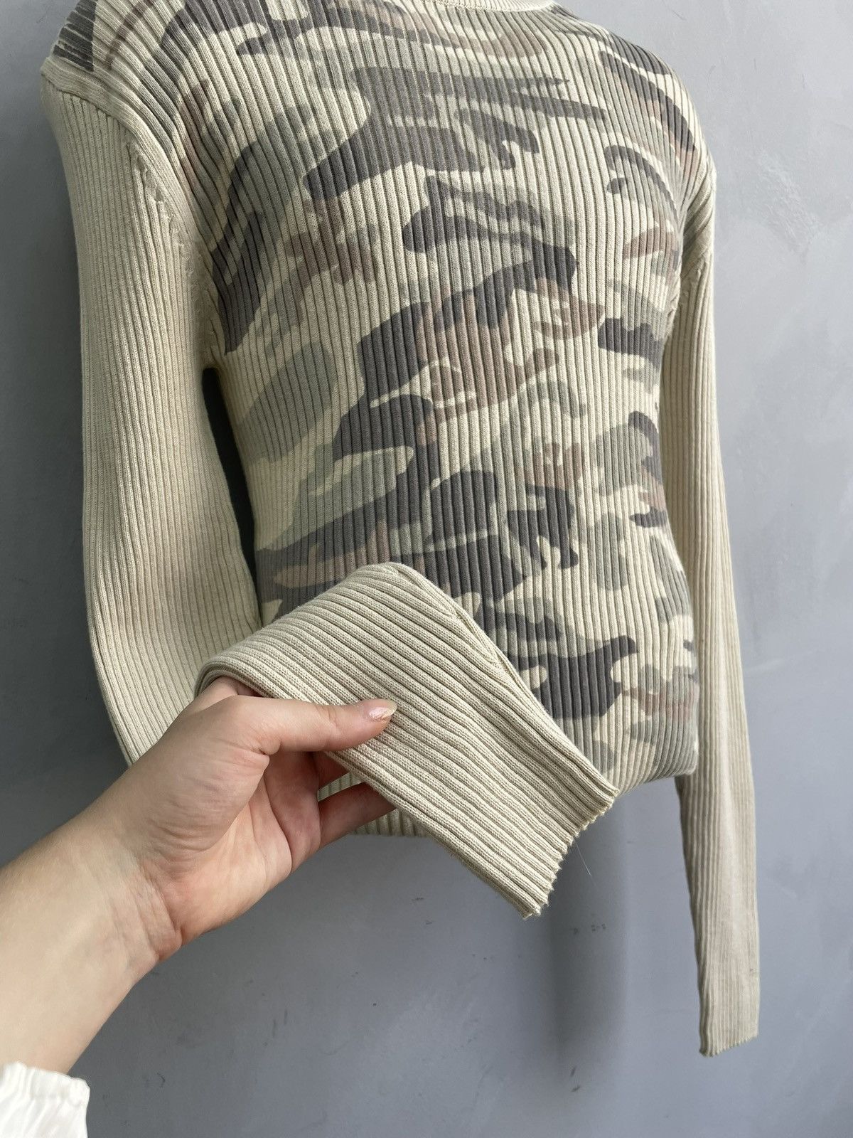Japanese Brand Diesel style camo Beige Ribbed avant garde Sweater y2k Size US XL / EU 56 / 4 - 4 Thumbnail