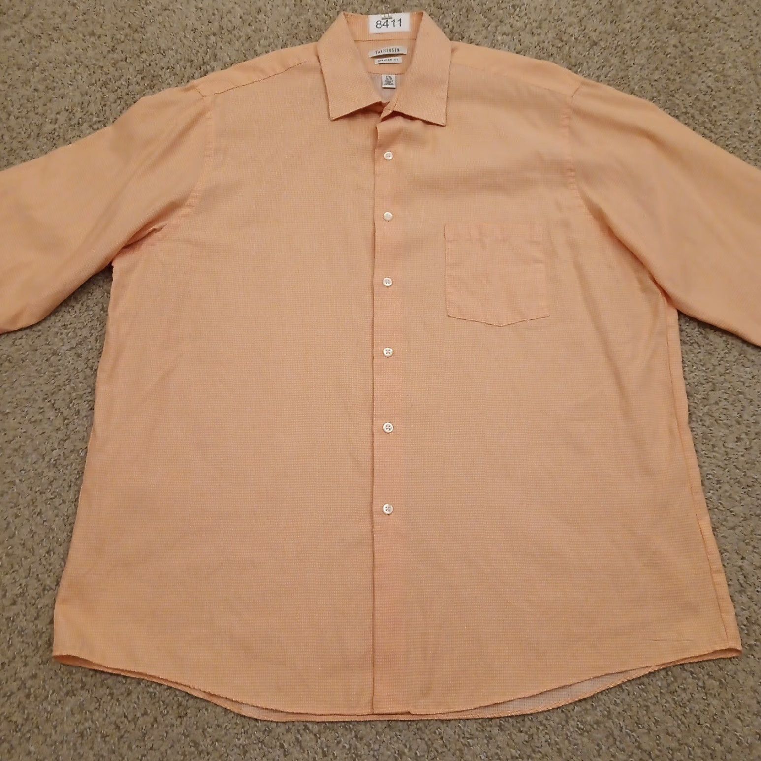 Van Heusen Van Heusen Shirt Mens 17.5 Orange Micro Check Long Sleeve Button Up Cotton Blend Size US XXL / EU 58 / 5 - 5 Thumbnail