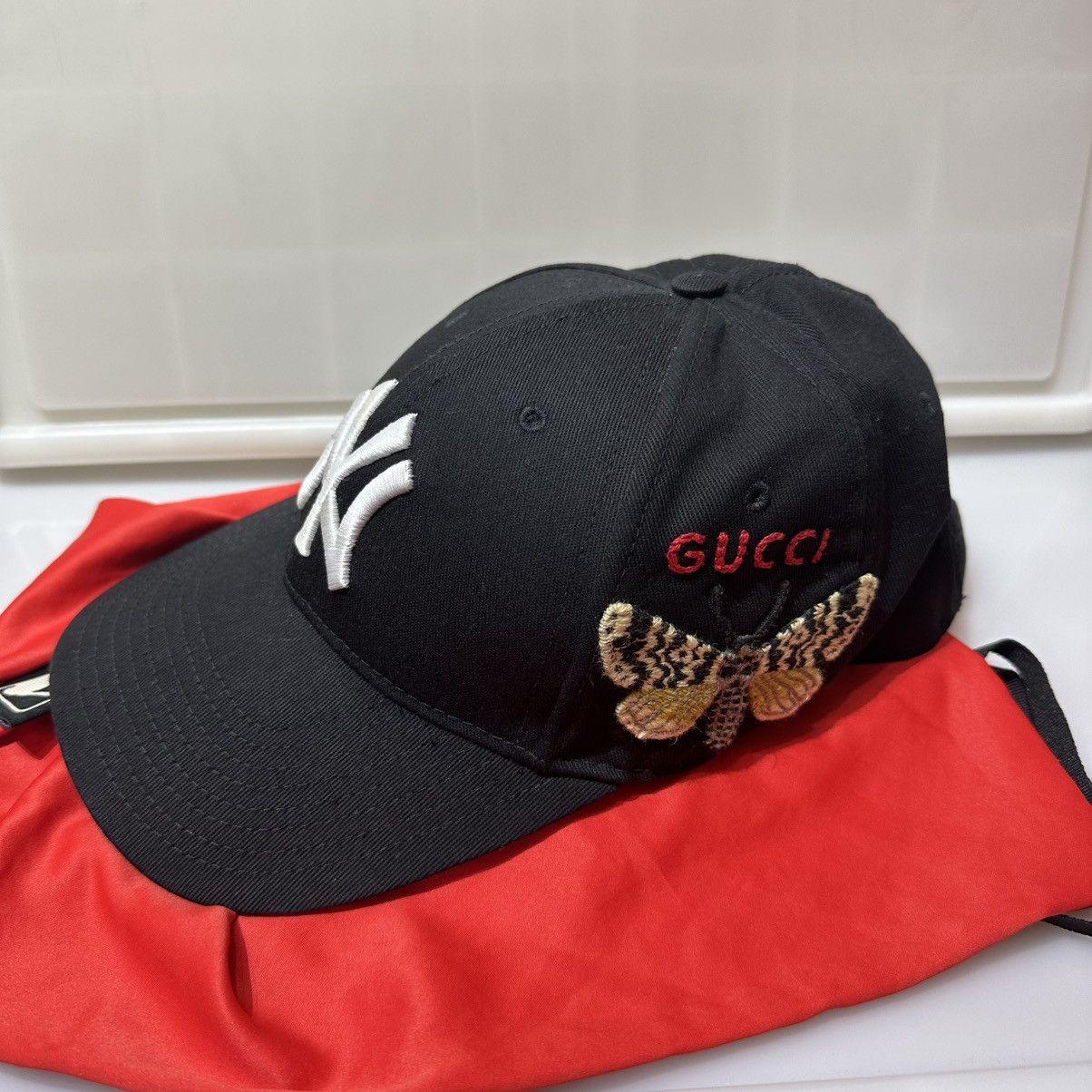 Gucci Gucci Velvet Baseball Cap Hat NY Yankees Black One Size