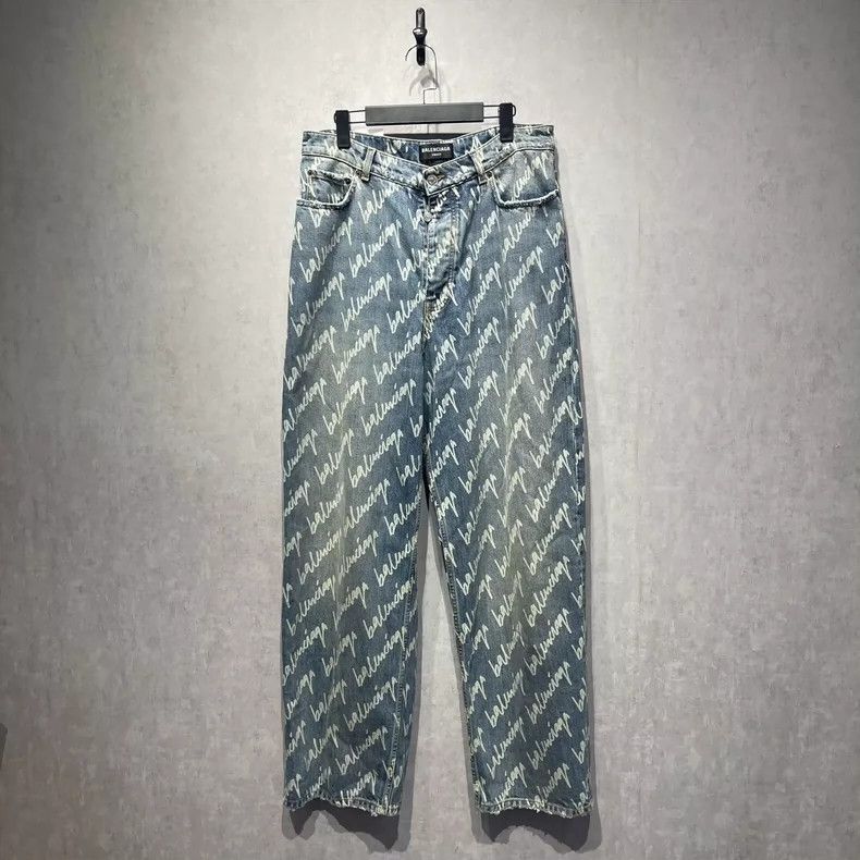 Balenciaga Balenciaga size S Full printed logo blue denim trousers Size US 27 - 1 Thumbnail