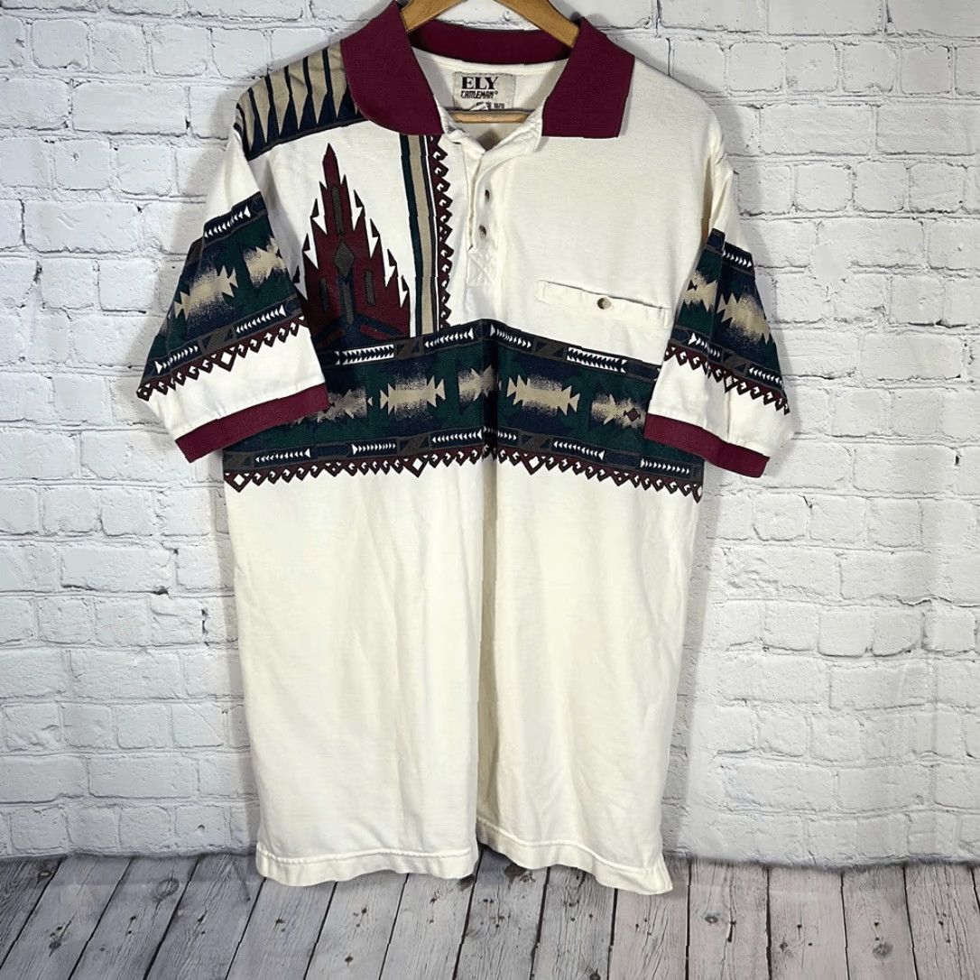 Vintage VINTAGE Ely Cattleman Polo Shirt Short Sleeve L Cream Aztec Southwestern Print Men Large Size US L / EU 52-54 / 3 - 2 Thumbnail