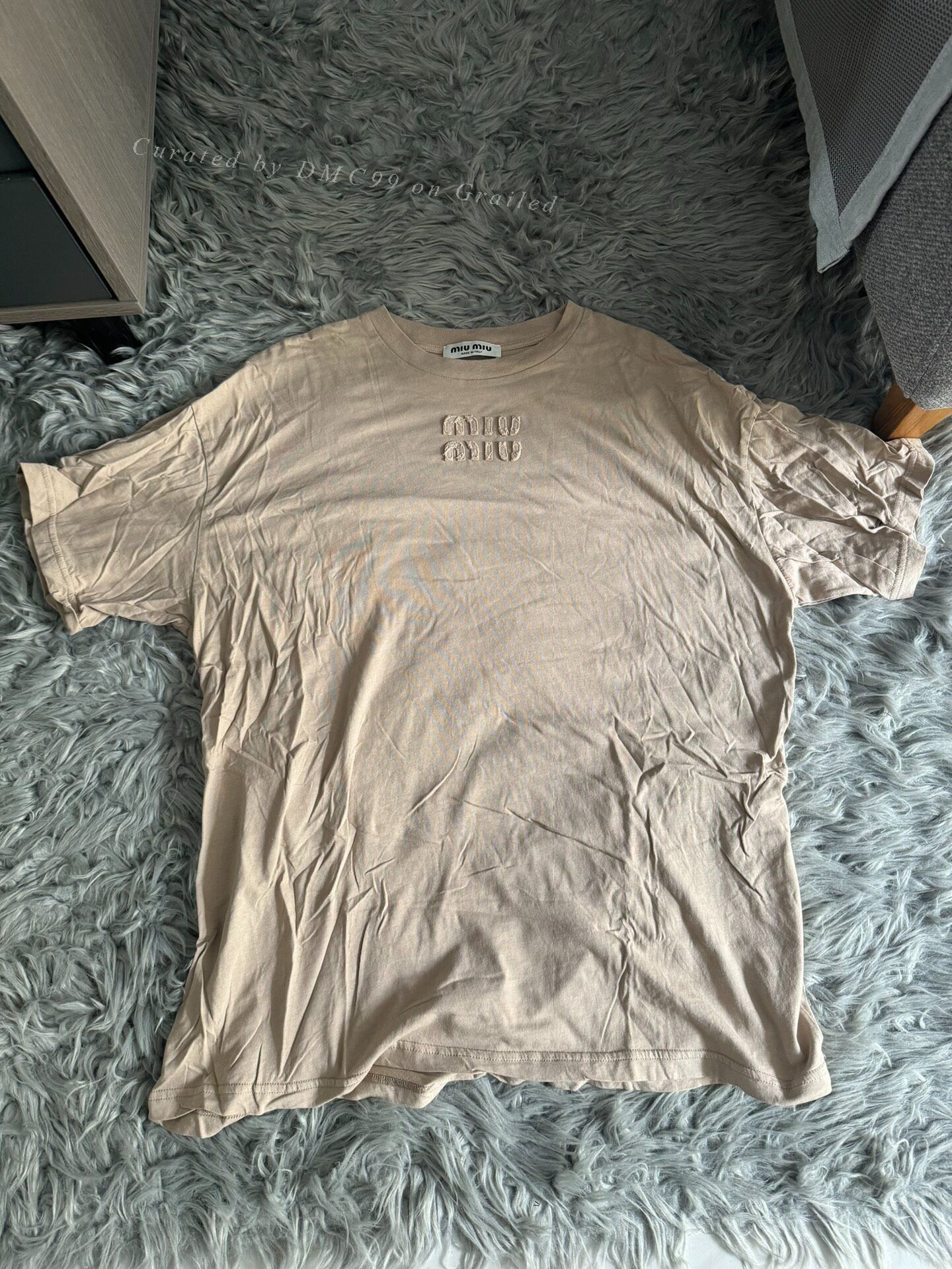 Miu Miu Miumiu 24SS Khaki Embroidered Distressed Logo Tee Size S / US 4 / IT 40 - 1 Thumbnail