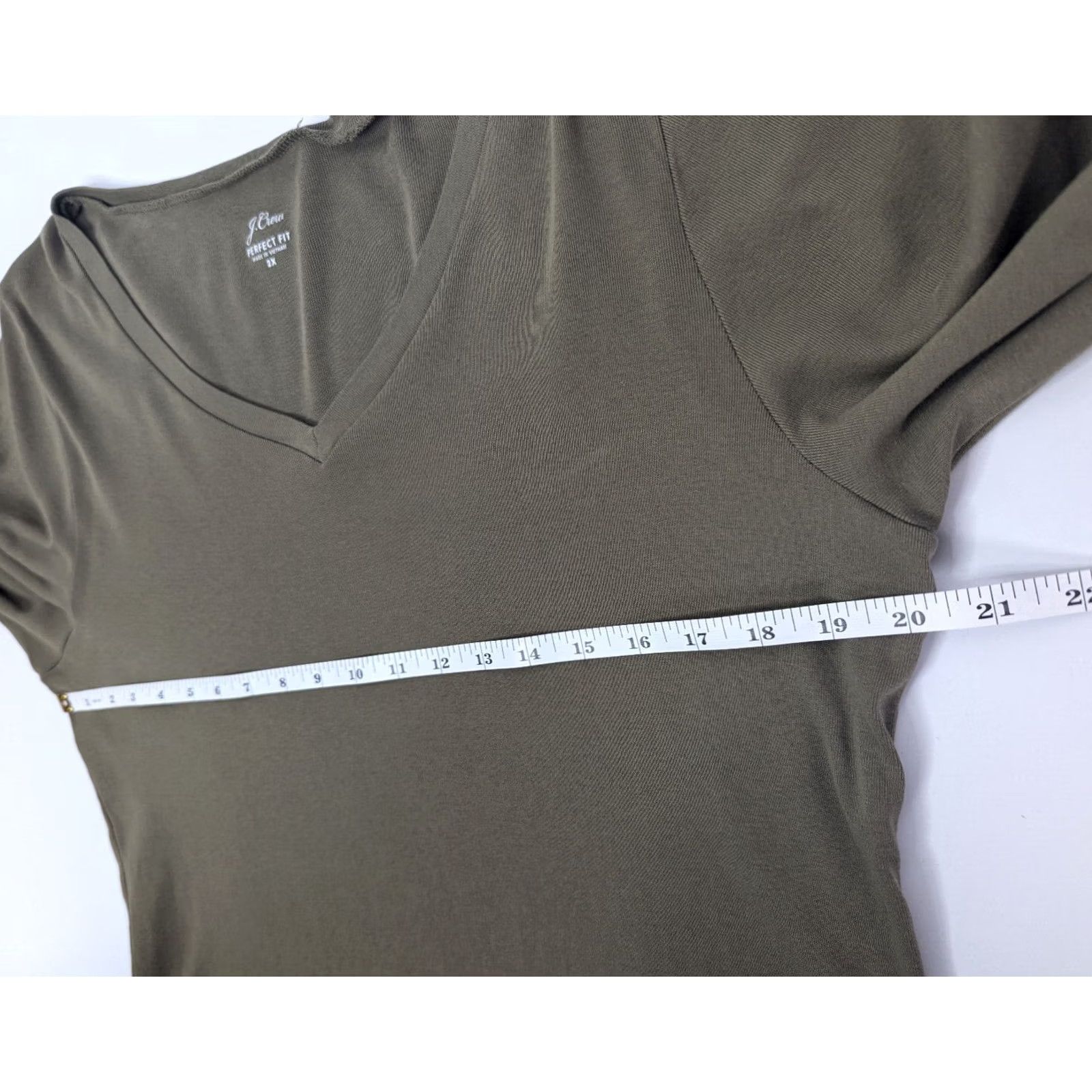J.Crew J.CREW Shirt Womens 2X Olive Green V-Neck Long Sleeve Casual Preppy Slimming Knit Cotton"} Size XXL / US 16-18 / IT 52-54 - 5 Thumbnail