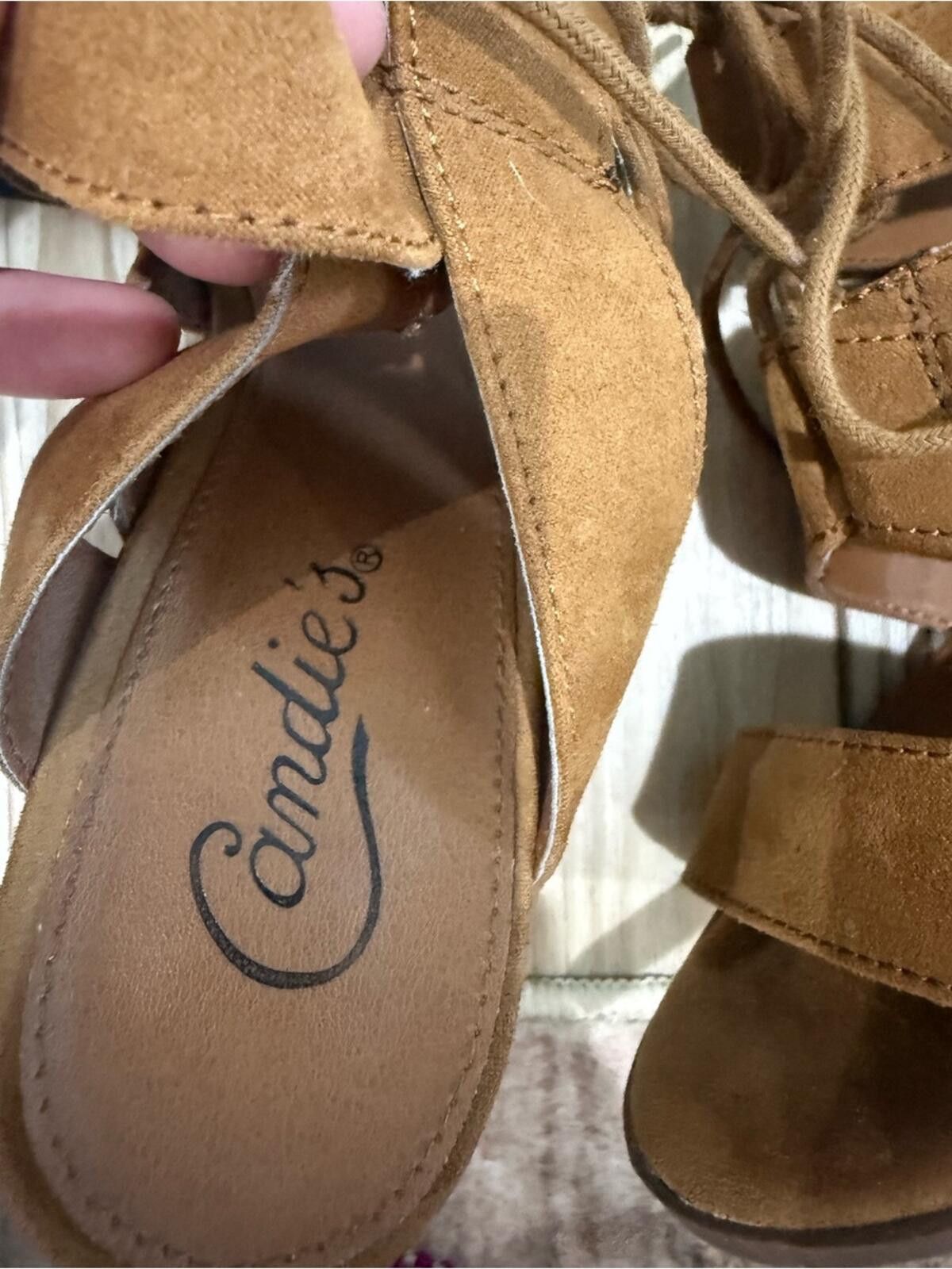 Other Candie's Womens Suede Lace-Up Block Heel Sandals in Brown Size US 7 / IT 37 - 3 Thumbnail