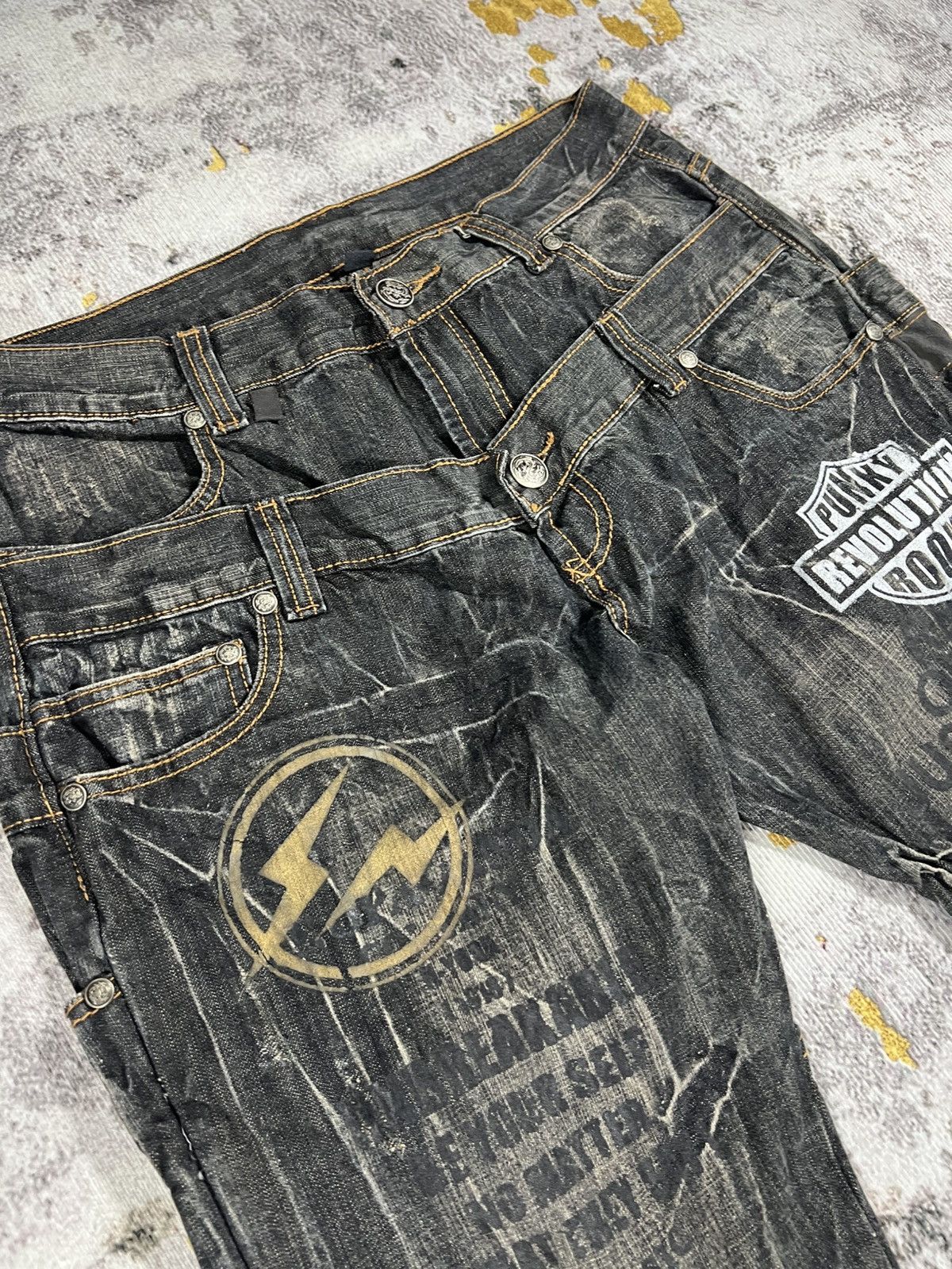 Japanese Brand Vintage Double Waist Punk Revolution Rock Distressed Pants Size US 35 - 7 Thumbnail