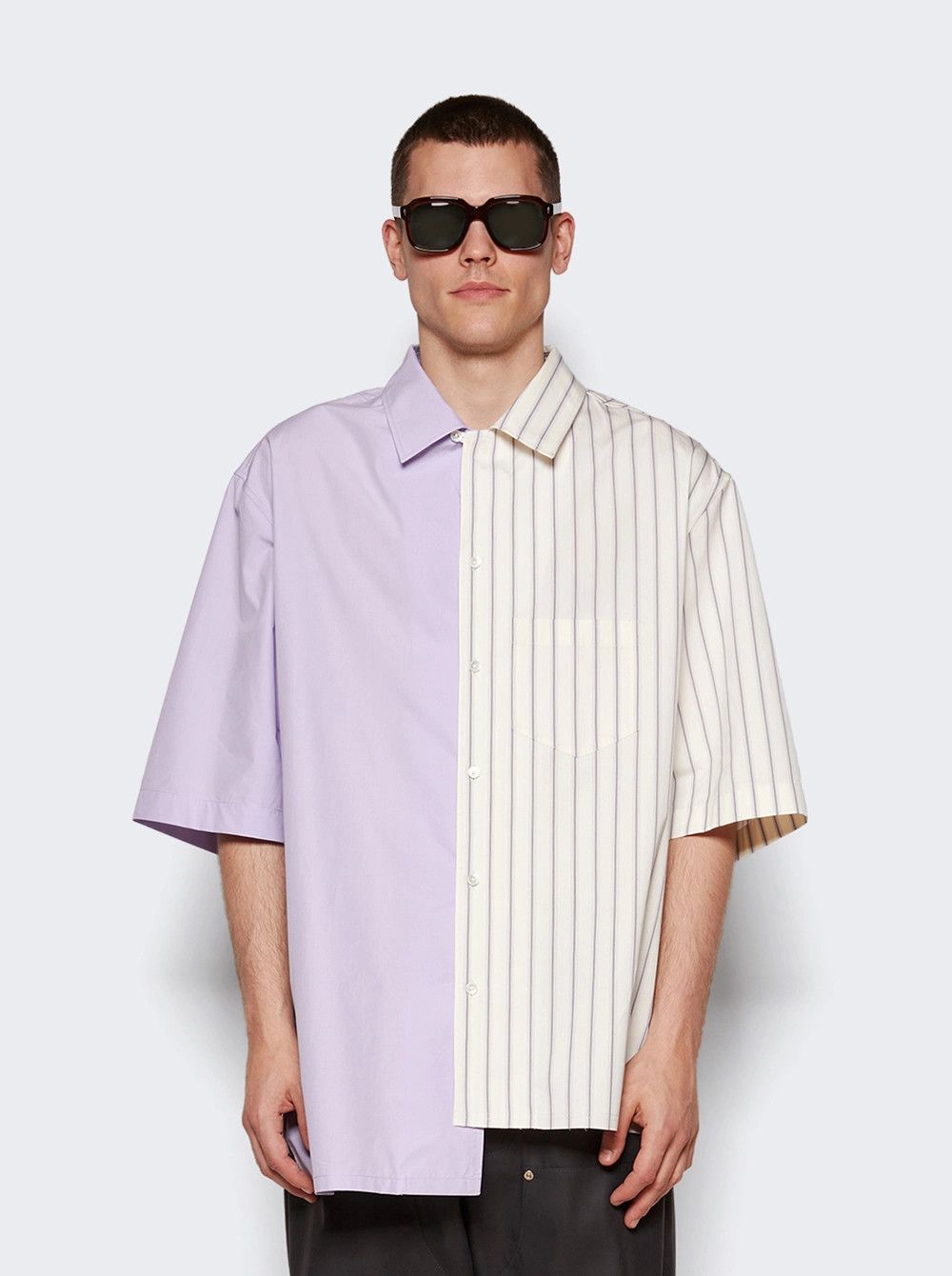 Lanvin o1s22i1n1024 Asymmetric Bowling Shirt in White & Purple Size US M / EU 48-50 / 2 - 3 Thumbnail
